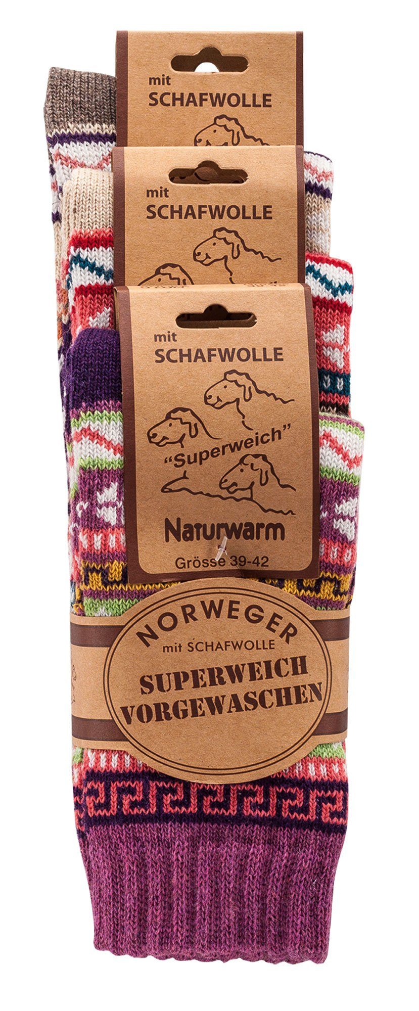 Wowerat Norwegersocken bunte Norweger Damen mit Socken Baumwolle Muster Hygge schönem Mädchen