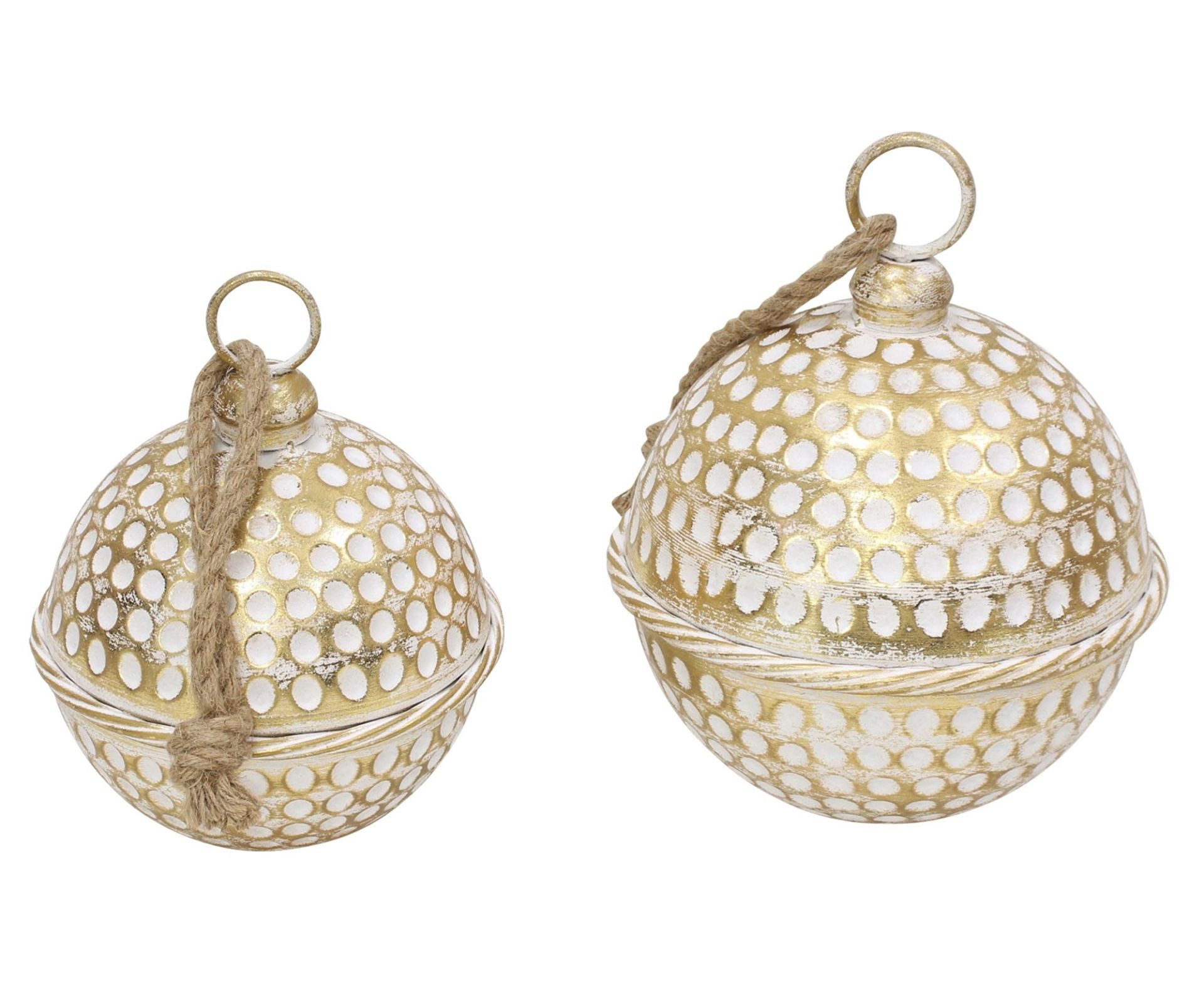 Dekoleidenschaft Dekohänger Weihnachtsglocke "Golden" Weihnachtskugeln weiß + gold, Ø 20 +24 cm (2 St., im Set), Metall Weihnachtsdeko hängend, Hängedeko Weihnachten