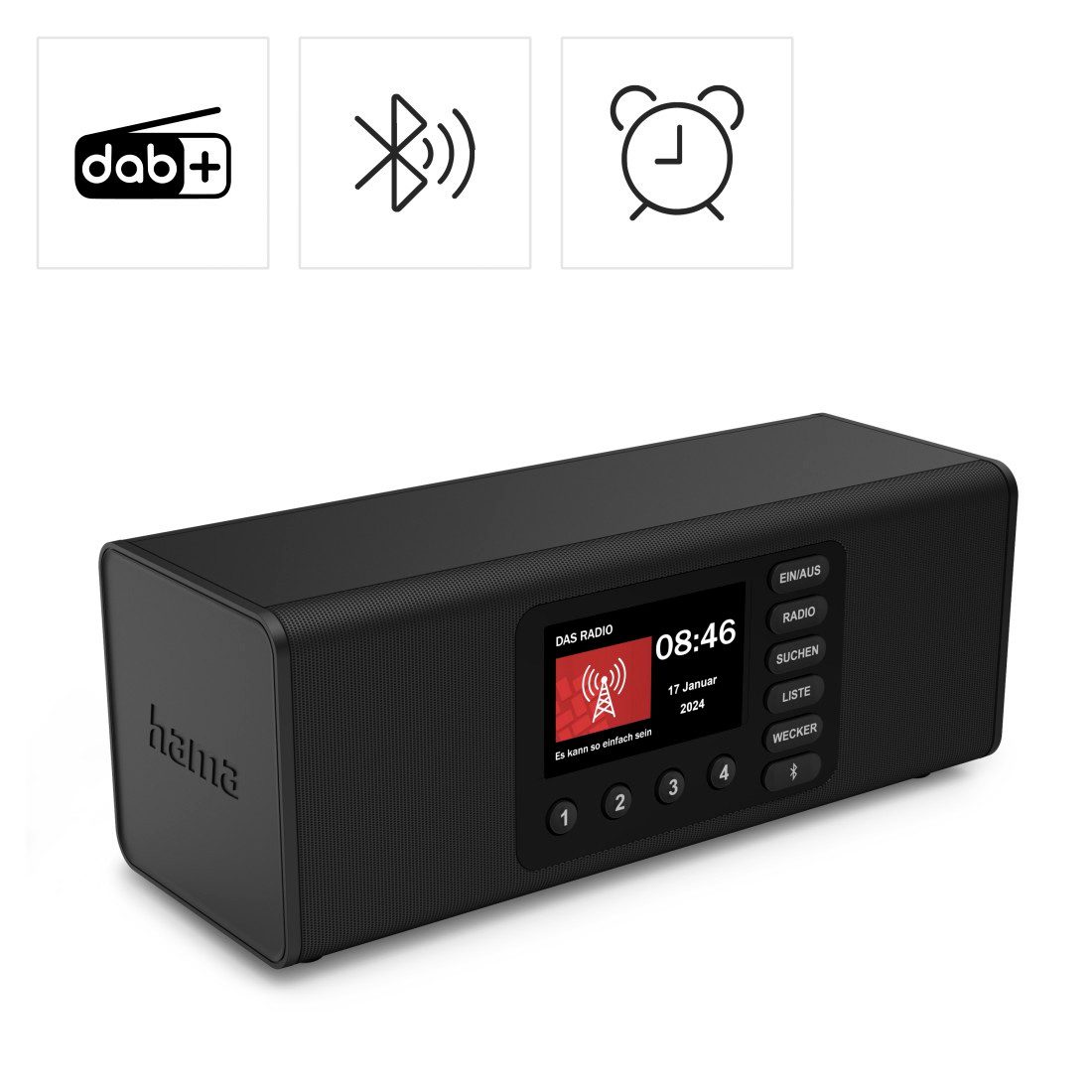 Hama Digitalradio mit DAB DAB+ FM Bluetooth und Wecker Digitalradio (DAB) (Digitalradio (DAB), 10 W, 4,3 Zoll TFT-Farbdisplay, große Tasten, Direktwahltasten)