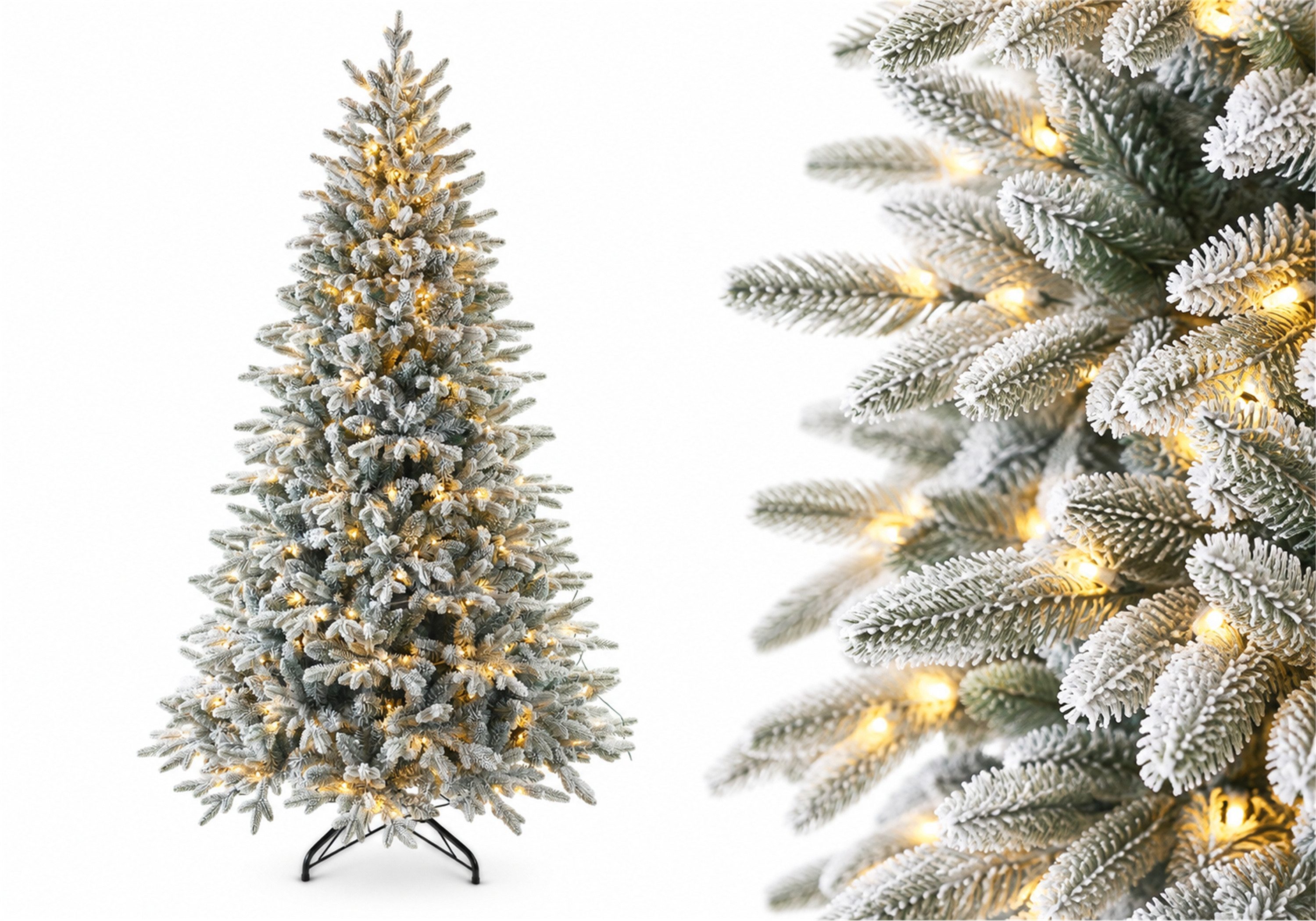 Vankel Künstlicher Weihnachtsbaum mit LED-Beleuchtung, Schnee, 8 Lichtmodi und Metallständer, Tannenbaum, Tannenbaum mit PE/PVC-Zweigen und 8 Lichtmodi für Ihre Weihnachtsdeko