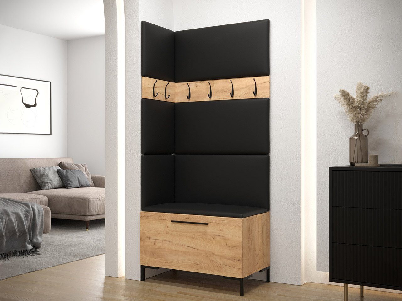 MIRJAN24 Garderoben-Set Zilion IV, (Komplett-Set, Schuhschrank, 2x Kleiderhakenbrett, Paneel 3x 42x42 und 4x 84x42), Auswahl aus Fronten und Polsterplatten