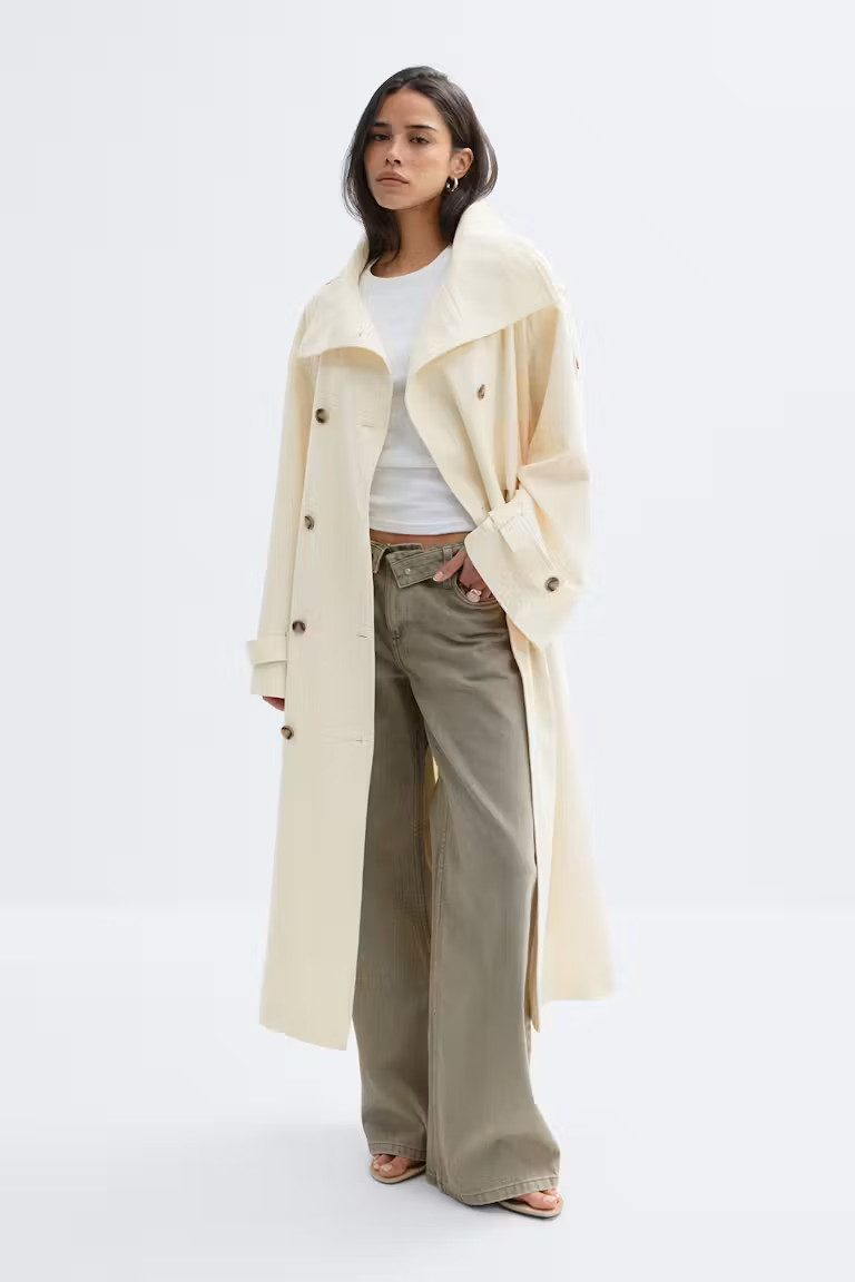 Trenchcoat - Damen Mantel - langer Trenchcoat mit Gürtel und Schlitz