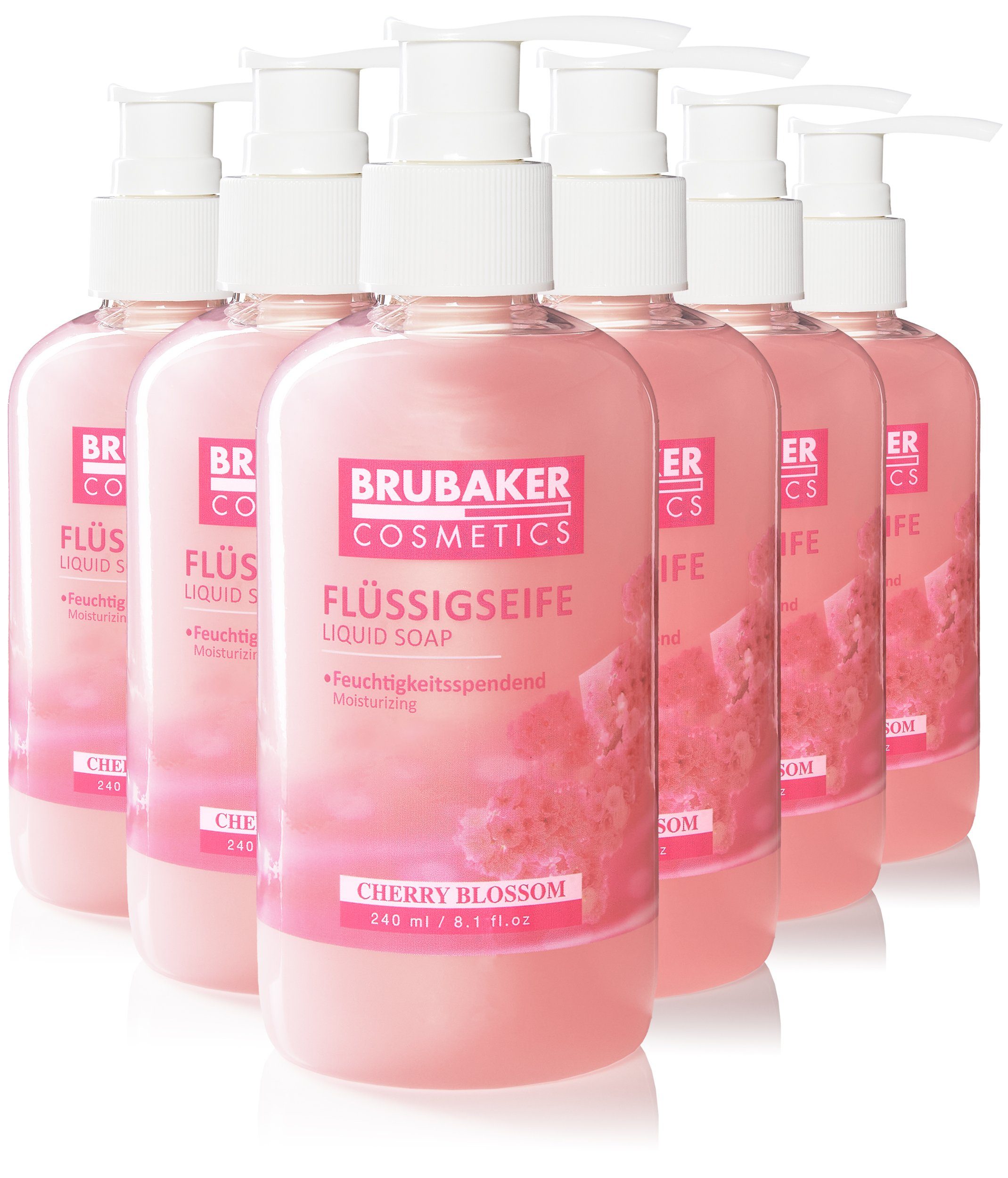 BRUBAKER Handseife Flüssigseife mit Kirschblüten Duft, 6-tlg., feuchtigkeitsspendend, Seife flüssig im praktischen Spender