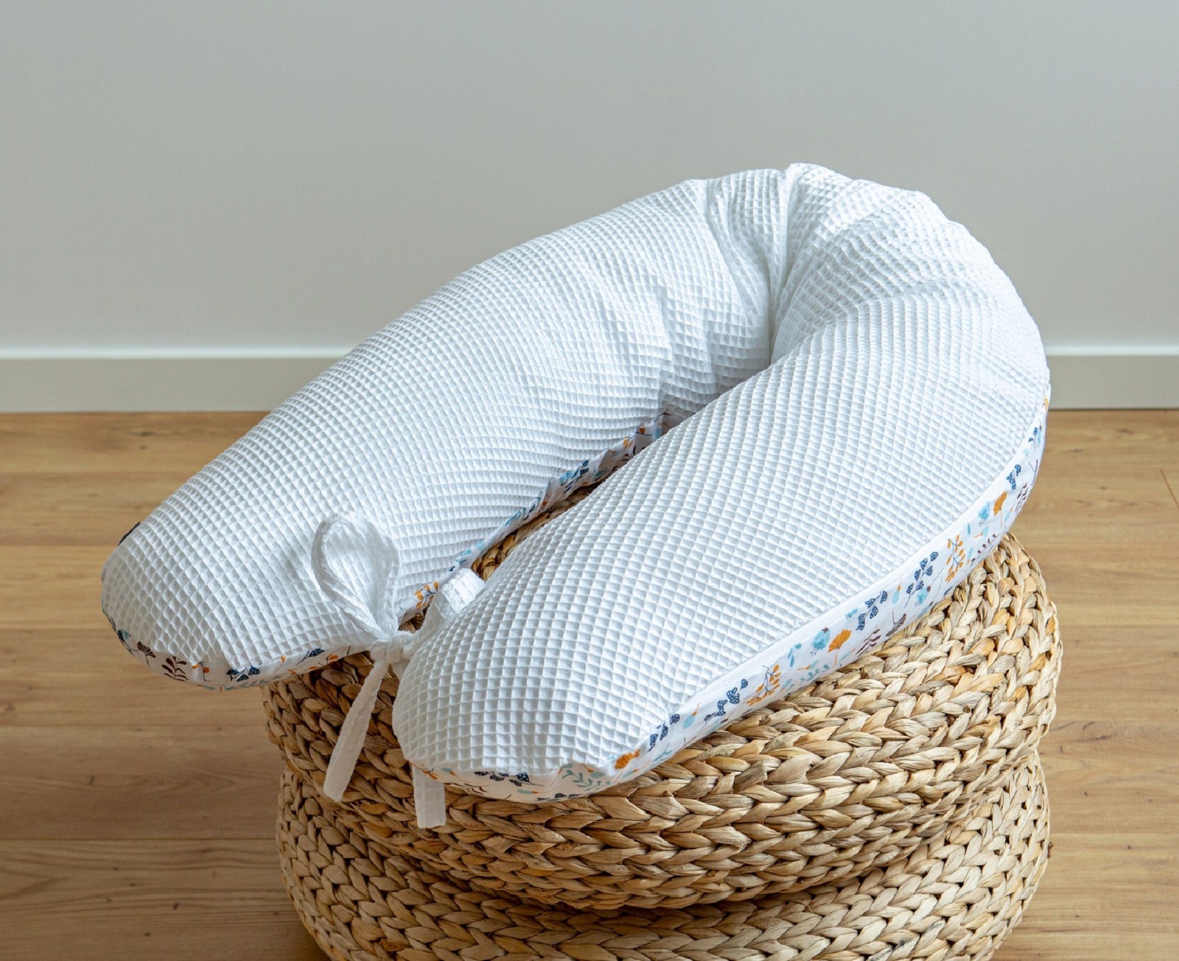 Loolay Seitenschläferkissen WAFFELPIQUE Blumen Schwangerschaftskissen Schlafen Kissen Stillkissen, M/ L oder L/ XL KISSEN + Bezug / 6 MUSTER Auswahl: Waffelstoff Waffelpique/ Türkis BLUMENWIESE Braun, Blau, Rosa, Gelb, Weiß, 170 o.190 cm Kissen. PREMIUM Geschenk für Schwangern Seitenschläfer, LOOLAY® - 100% Europäische Stoffe und Kleinserien-Nähen!