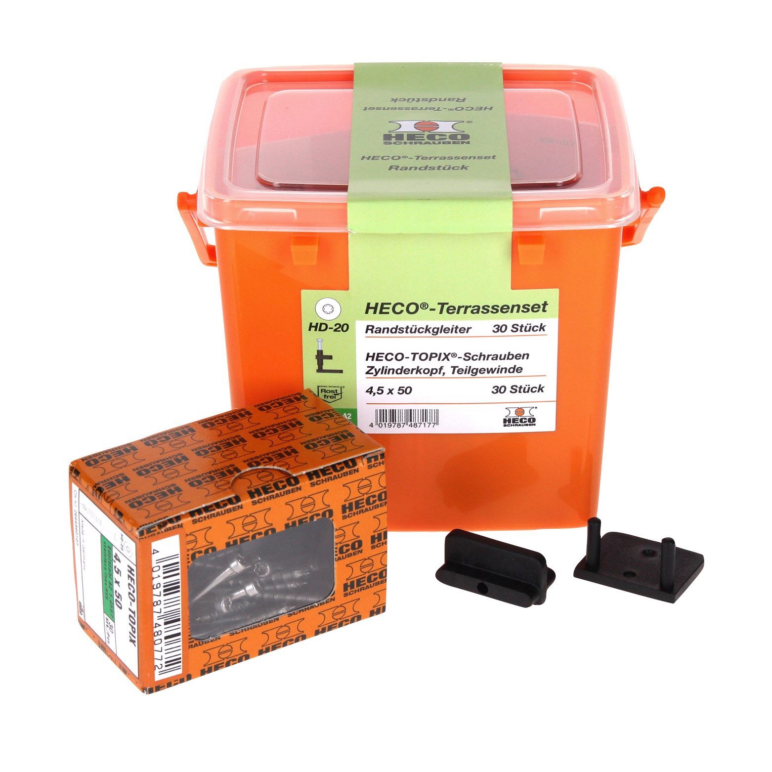 HECO Schrauben Spreizdübel Terrassengleiterset Randstück 30 tlg. (48717) mit HECO TOPIX 4,5 x