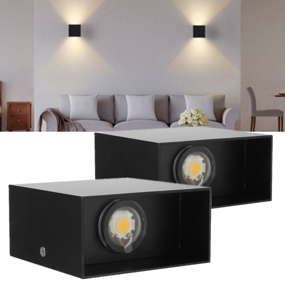 2 IP65 iscooter Innen Schlafzimmer Einstellbarer und LED LED fest für Warmweiß, integriert, Wohnzimmer ab Schwarz 6W Wasserdichte, Außenwandleuchten, Lichtstrahl, Auf /Außen Stücke Flur Wandleuchte Wandlampe