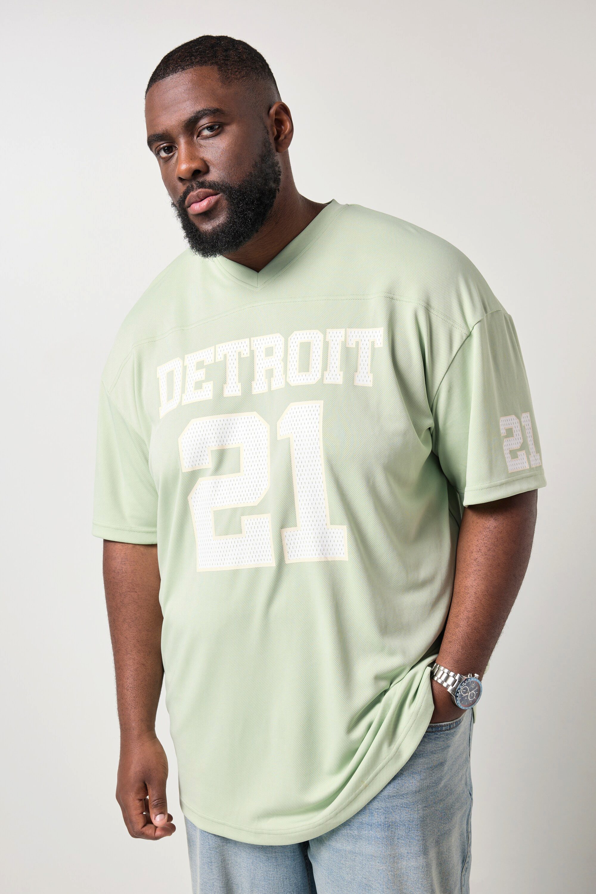 STHUGE T-Shirt T-Shirt Halbarm oversized Mesh Football-Print