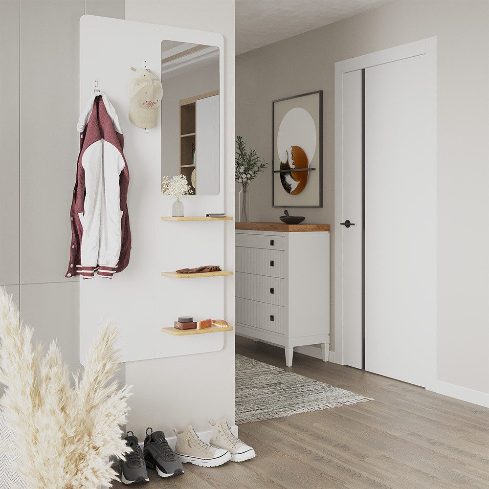 Vicco Garderobenschrank Jochen, Weiß/Eiche, 70 x 150 cm mit Spiegel