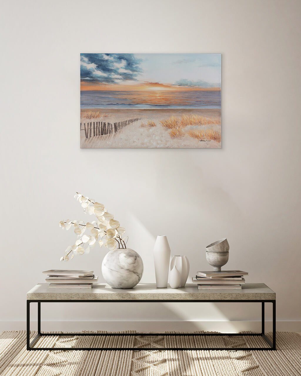 KUNSTLOFT Gemälde Sunset 90x60 Wohnzimmer Leinwandbild Wandbild 100% Sea cm, the by HANDGEMALT