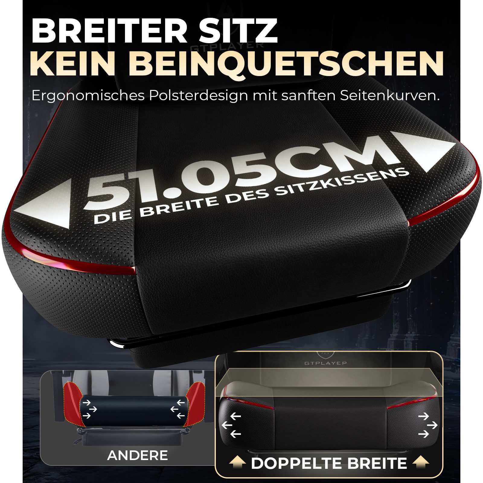 GTPLAYER Gaming-Stuhl Gamer Sessel Gamer Stuhl mit Fußstütze Lendenkissen Kopfstütze, Verstellbaren Armlehnen mit Fußstütze Gamingstuhl 150 Kg Drehbarer