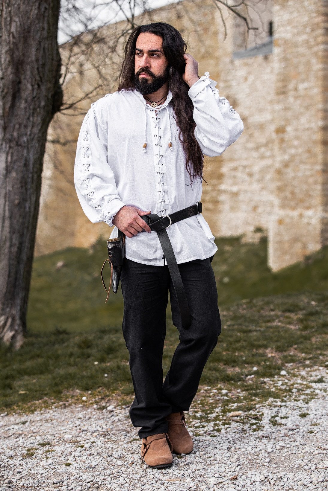 Leonardo Carbone Piraten-Kostüm Hemd "Gustavo" mit Schnürkragen, Metall-Ösen, Holzknöpfe