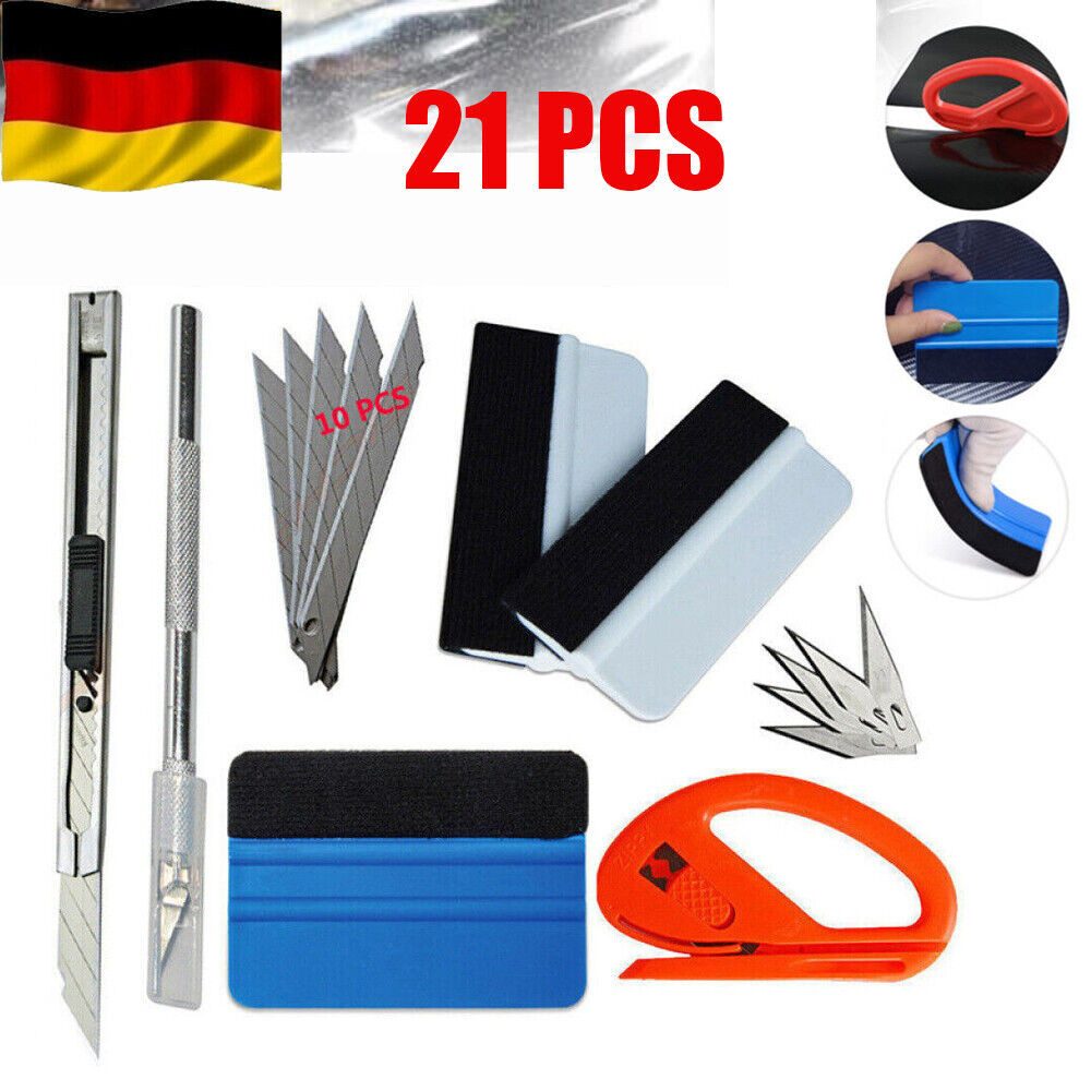 ibettertec Folienrollen 21-teiliges Auto Folien Set, Rakel, Filz, Cutter, Fenstertönung, Vinyl-Aufkleber, Werkzeug-Set, für Folienarbeiten