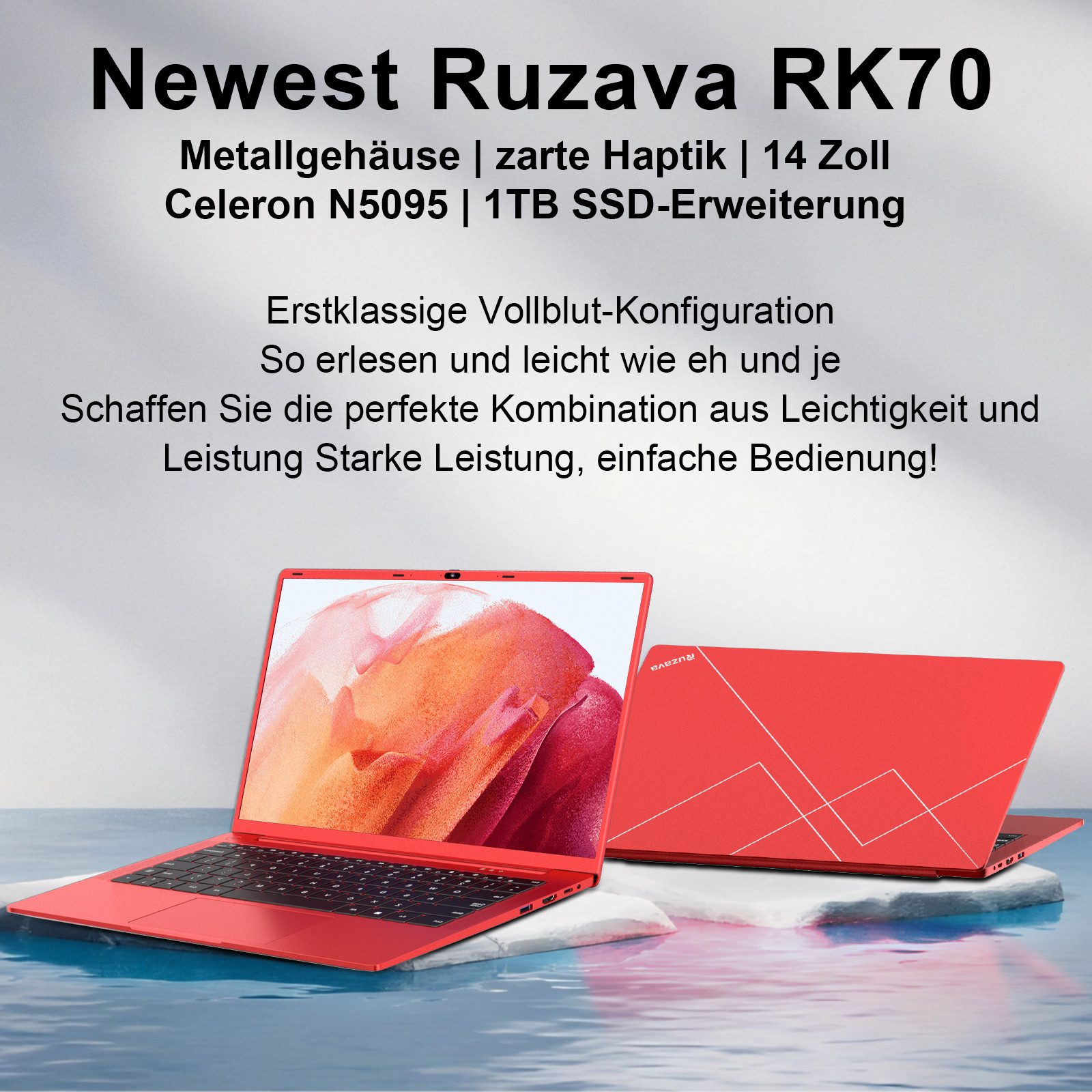 bvate 2026 14-Zoll-Laptop-Computer, 8 GB DDR4, Quad-Core N5095 CPU Notebook Notebook (OTHER, N5095, 8 GB, 256 GB SSD, 180° Drehung/Low Blue Light-Zertifizierung/Deutsche Tastaturaufkleber)