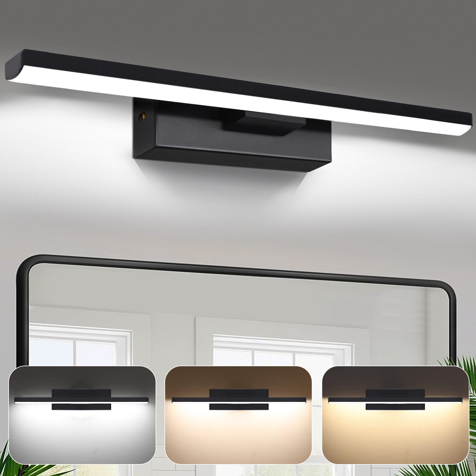 Jibenhome LED Wandleuchte Innen/Außen Aluminium-Wandleuchte 3 Farben Dimmbar, 330°Drehbare Eisen, 3 Farben Enstellbar, LED fest integriert, …