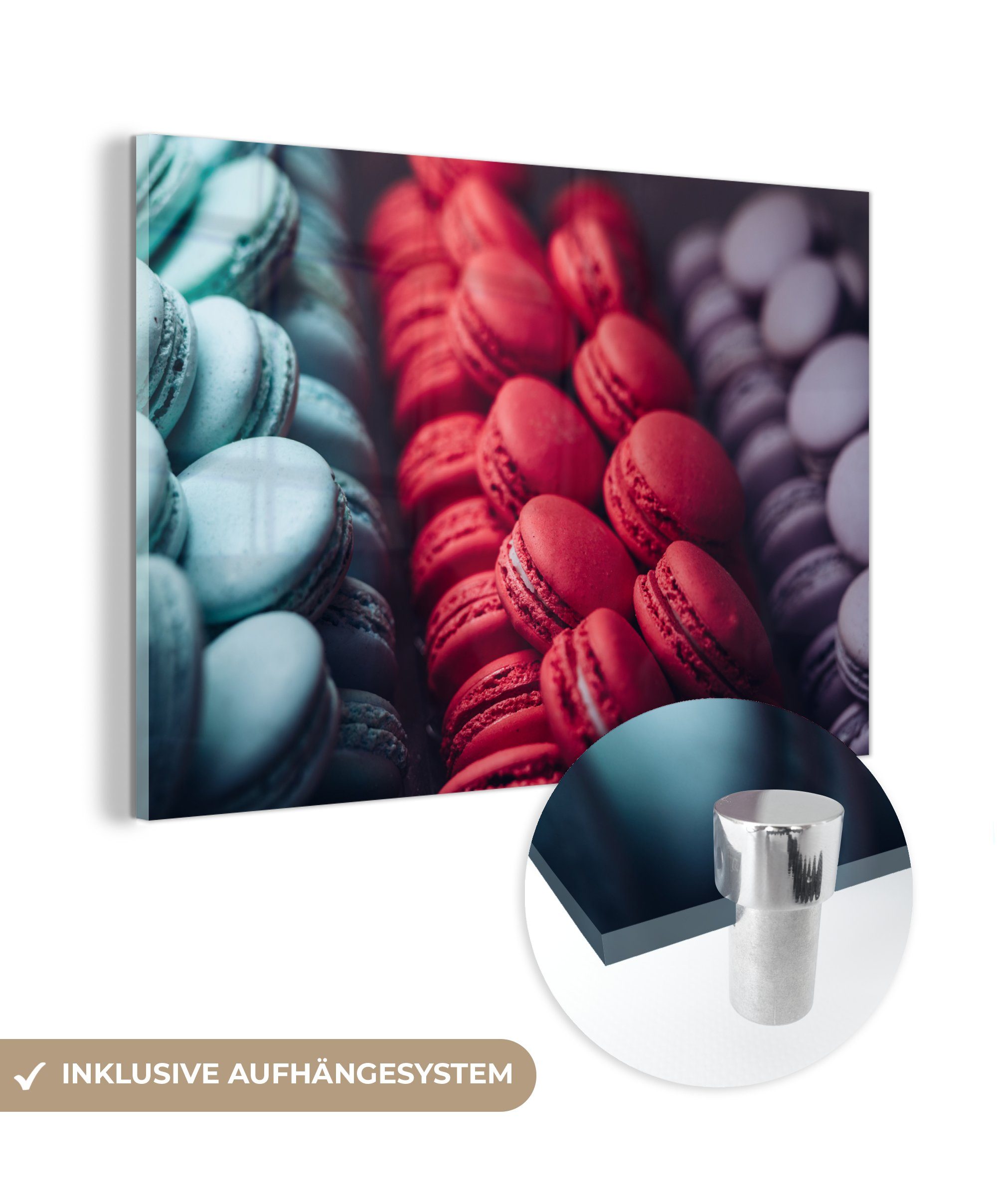 MuchoWow Acrylglasbild Macaron - Gebäck - Farben, (1 St), Acrylglasbilder Wohnzimmer & Schlafzimmer