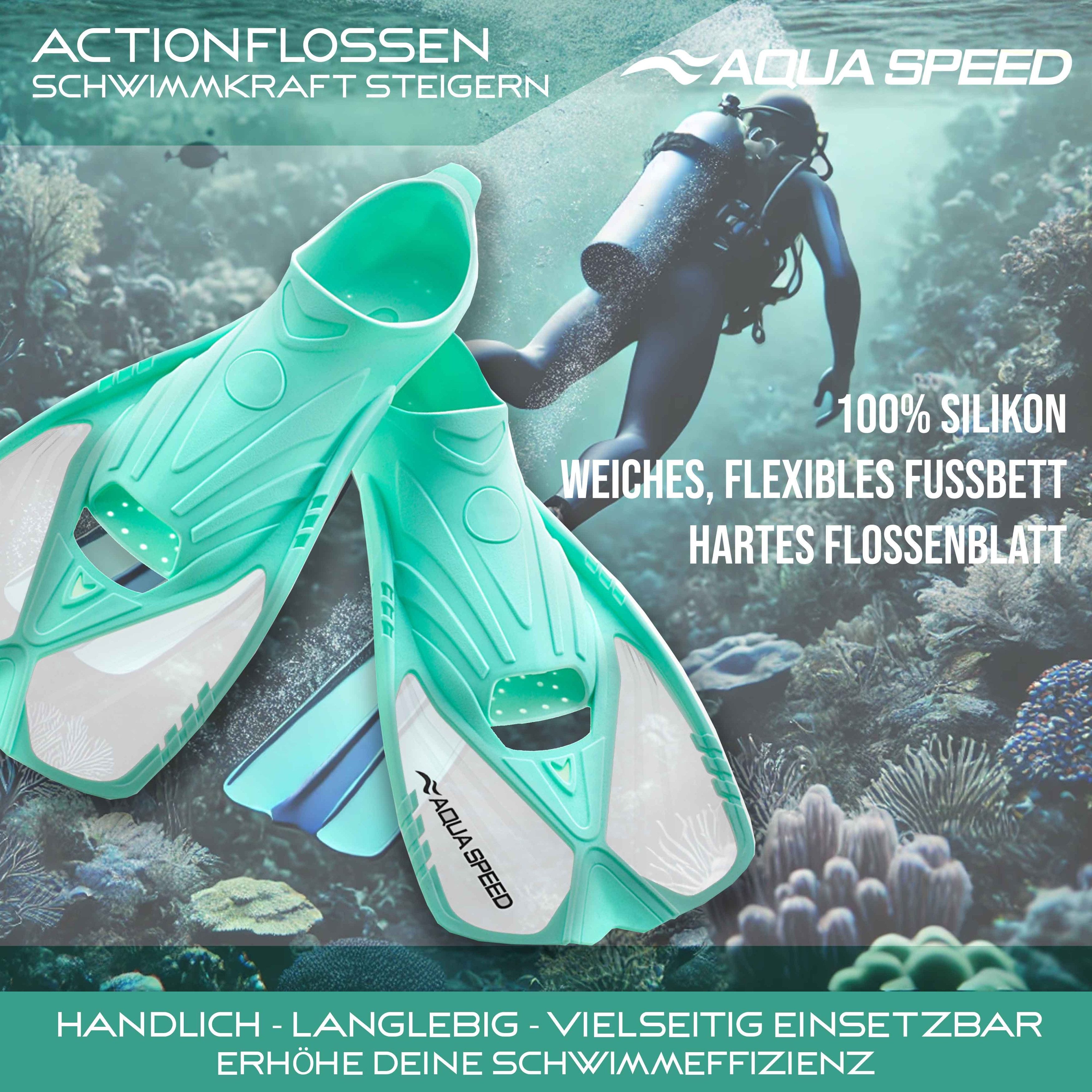 Aqua Speed Flosse Action Schwimmflossen kurz Allround-Trainingsflossen (Trainingshilfe Schwimmen für Erwachsene mit Fokus Wasserlage 40/41), Optimierte Kurzflos – Bild 2 von 5