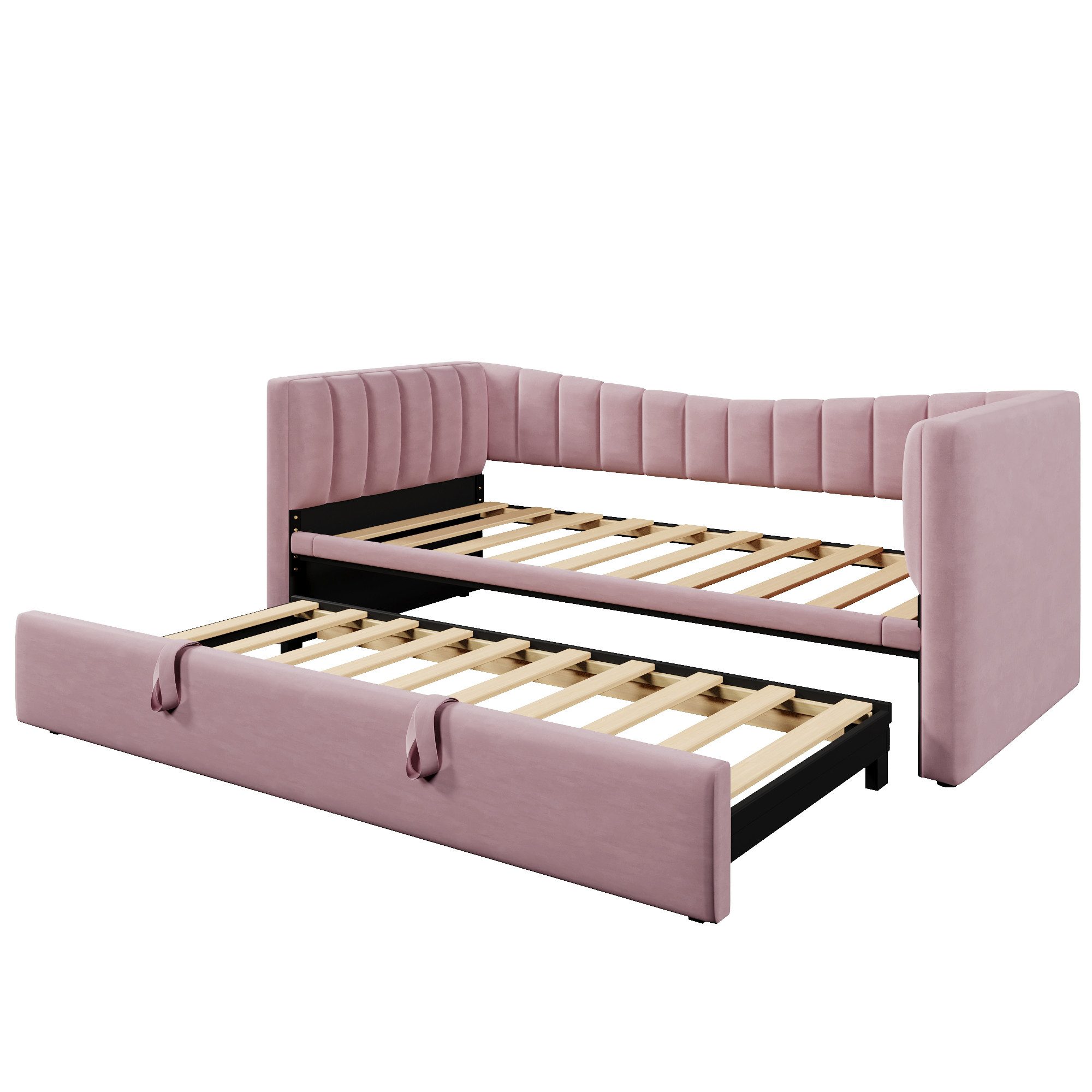 Odikalo Daybett Polsterbett Sofabett Schlafsofa 90(180)x200 Ausziehbett Samt Weiß/Rosa