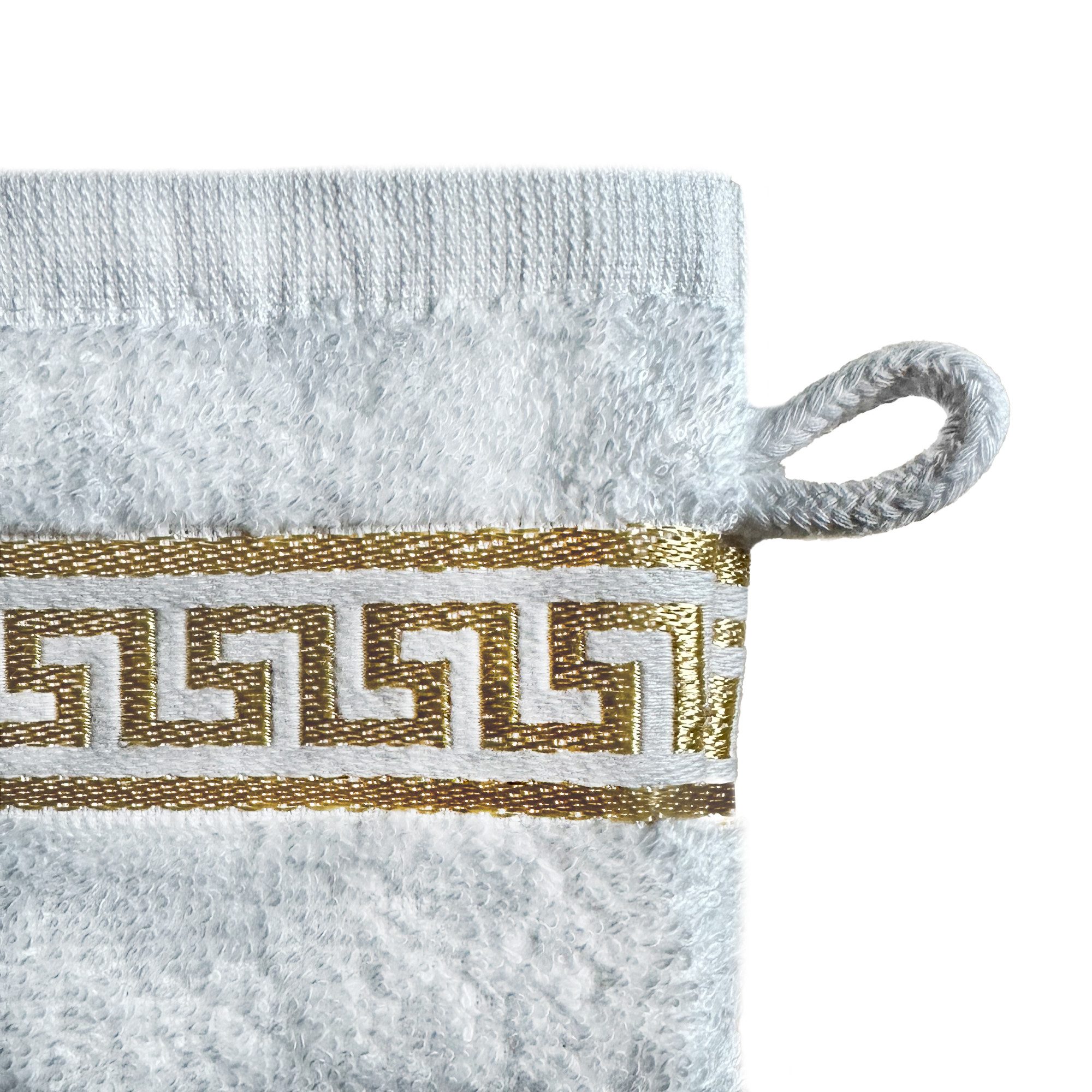 Belle Arti Handtücher 2er SET Mäander Waschlappen Handtuch Weiss Gold 15 cm günstig online kaufen