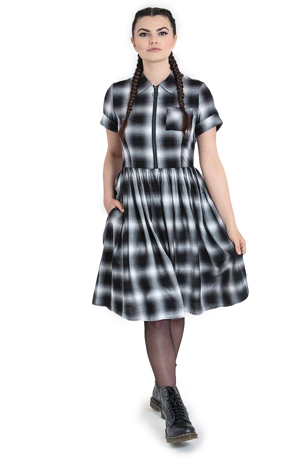 Hell Bunny A-Linien-Kleid Avril Mid Dress Vintage Retro Kariert Hemdkleid