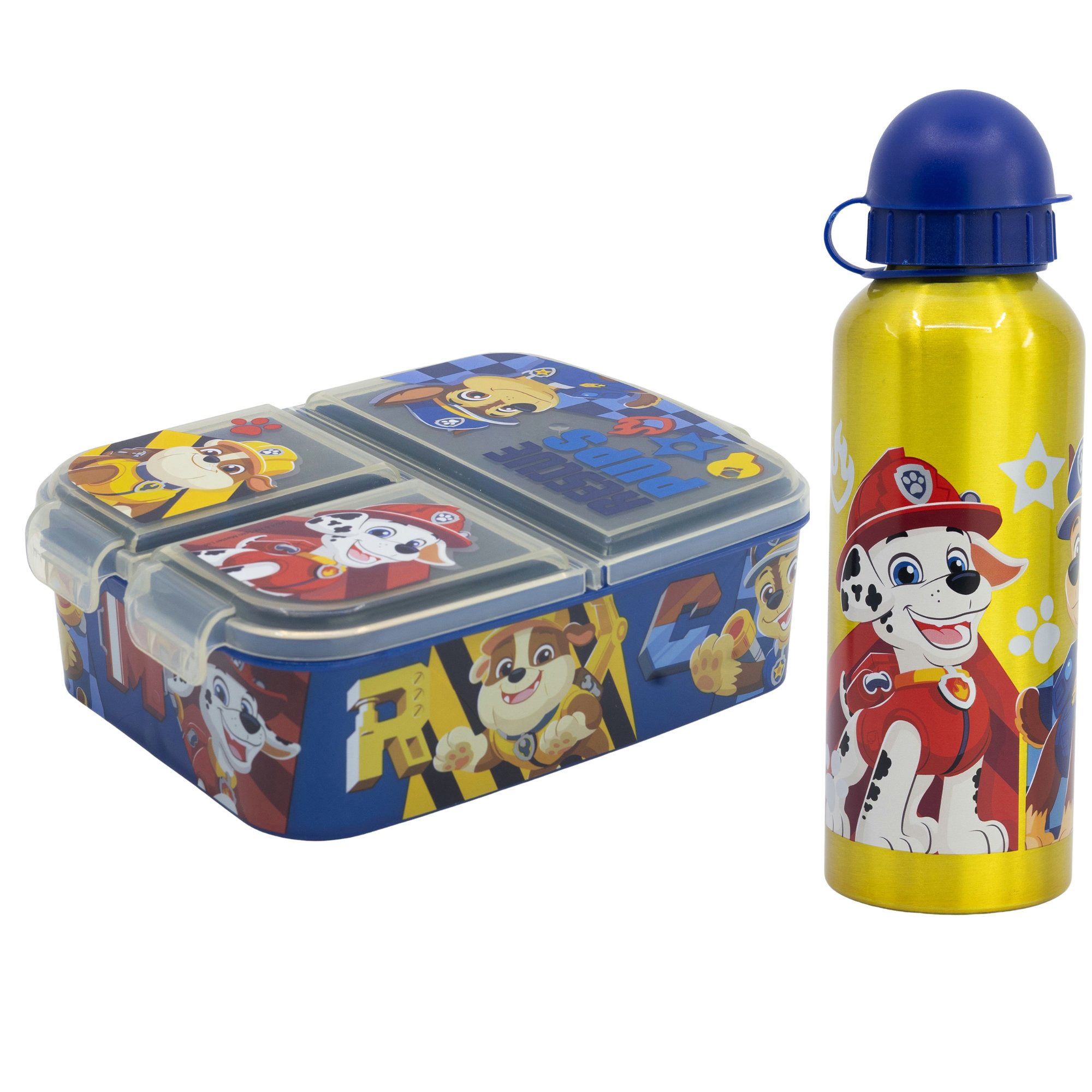 PAW PATROL Lunchbox Paw Patrol Chase 2 tlg Kinder Set Brotdose Alu Trinkflasche 530 ml, (Spar-Set, 2-tlg., Spar-Set)