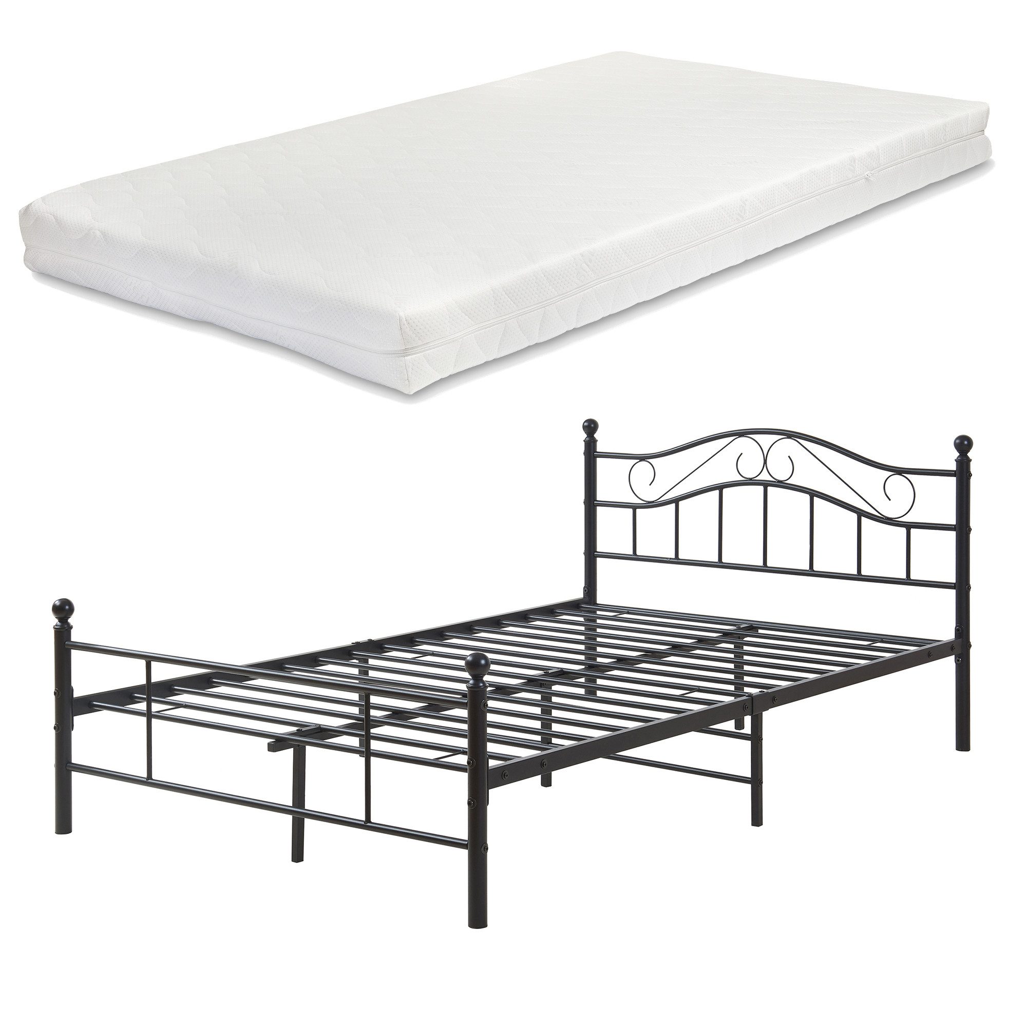 en.casa Metallbett, »Florenz« 120x200 Schwarz mit Matratze günstig online kaufen