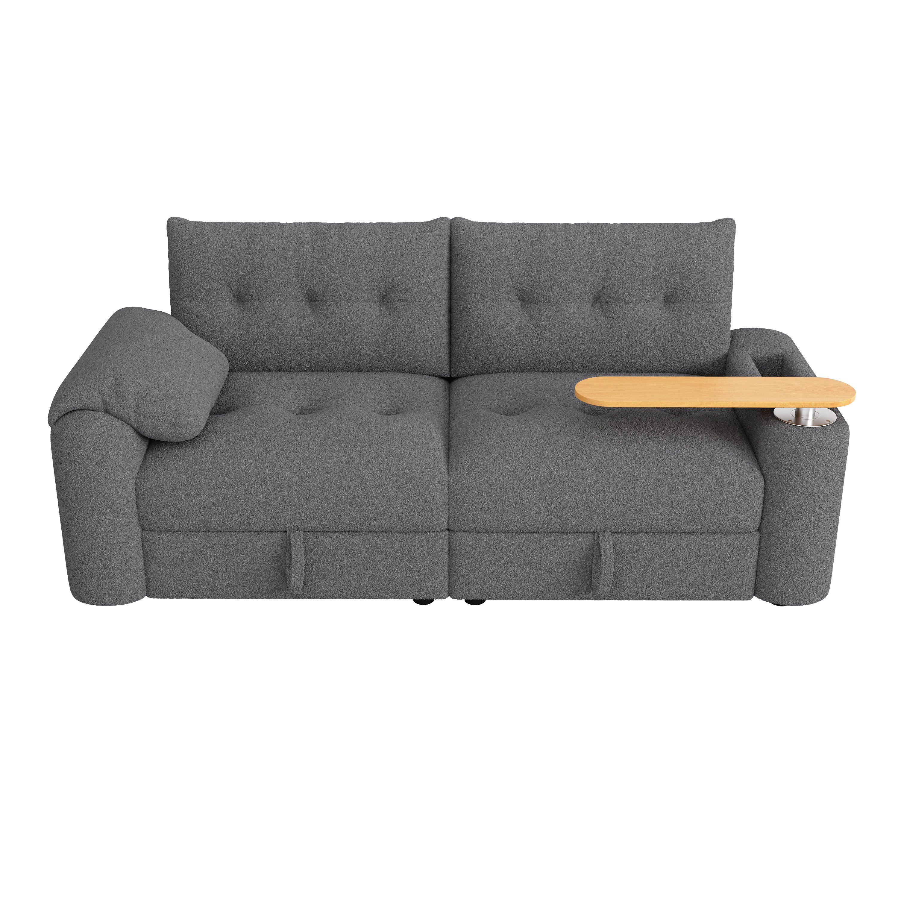 REDOM Schlafsofa Schlafcouch mit Teddyplüsch, drehbarem Tisch & Stauraum, 207,5x80x87 cm, modularer 2-Sitzer für Apartment & Wohnzimmer 1 Teile, Kombiniert Komfort, praktischen Ablageplatz und platzsparendes Design