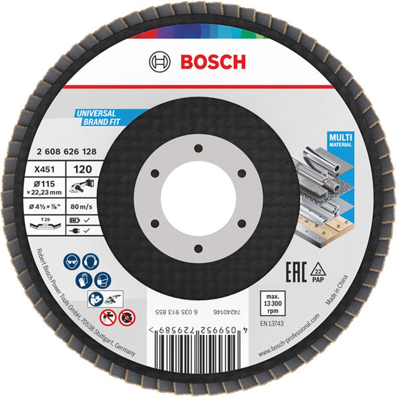 BOSCH Schleifscheibe Bosch X451 Fächerschleifscheibe, 115 x 22,23 mm, K120, Z29, 15-tlg