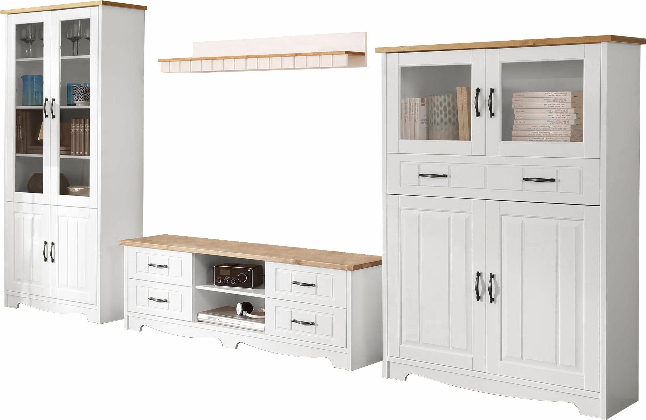 OTTO home Wohnwand Trinidad, (Set, 4-St), Set aus 1 Vitrine, 1 Lowboard, 1 Highboard, 1 Wandboard
