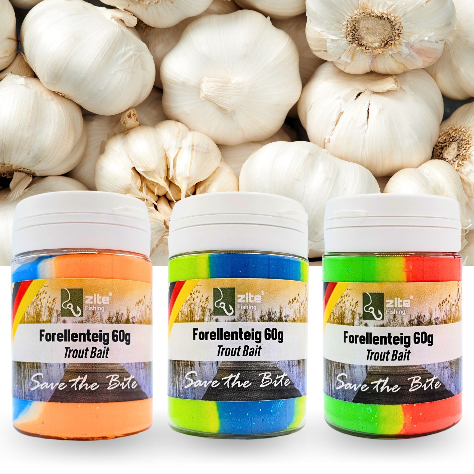 Zite Kunstköder Forellenteig Lakritz Erdbeere Krabbe Regenbogen Knoblauch 6er Set, UV Aktiv