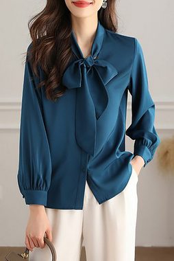 BlauWave Chiffonbluse Damen lässige Langarmbluse Fliege Ausschnitt Button-Down-Hemden (1-tlg) stilvoll elegant Schluppenbluse, Klassische Bluse
