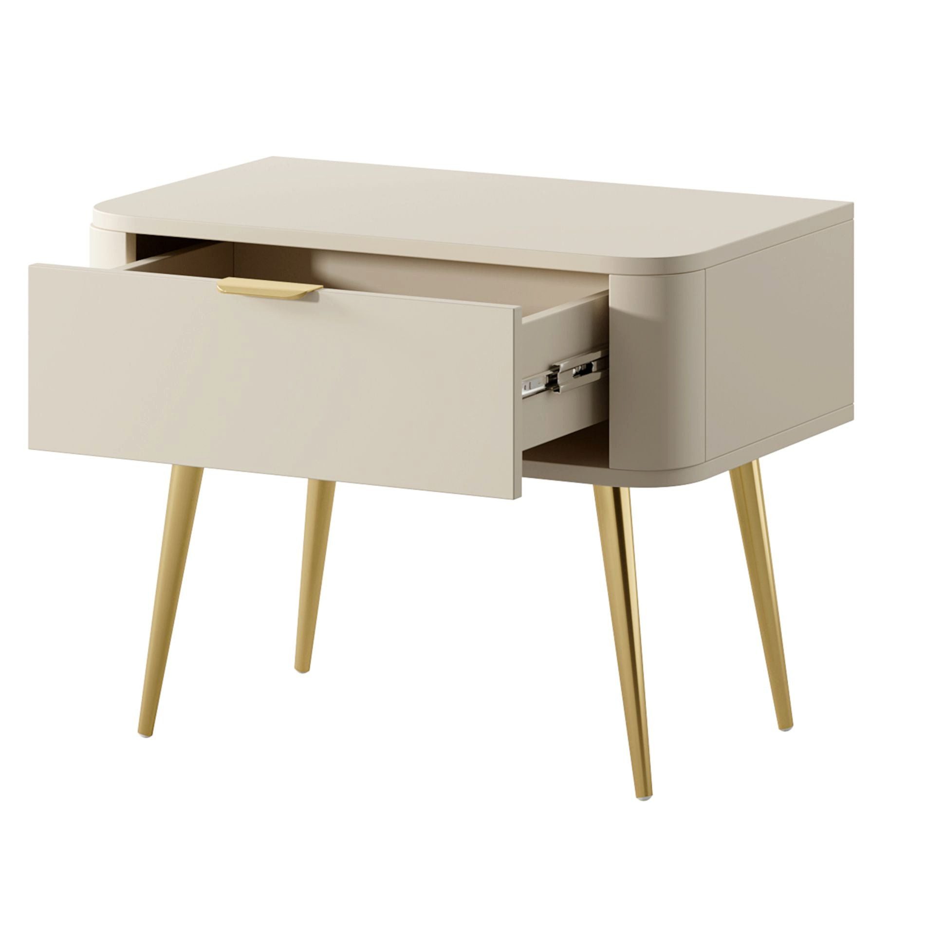 Selsey Nachttisch OVAL, mit Schublade, goldfarbenen Metallbeinen, 63 cm