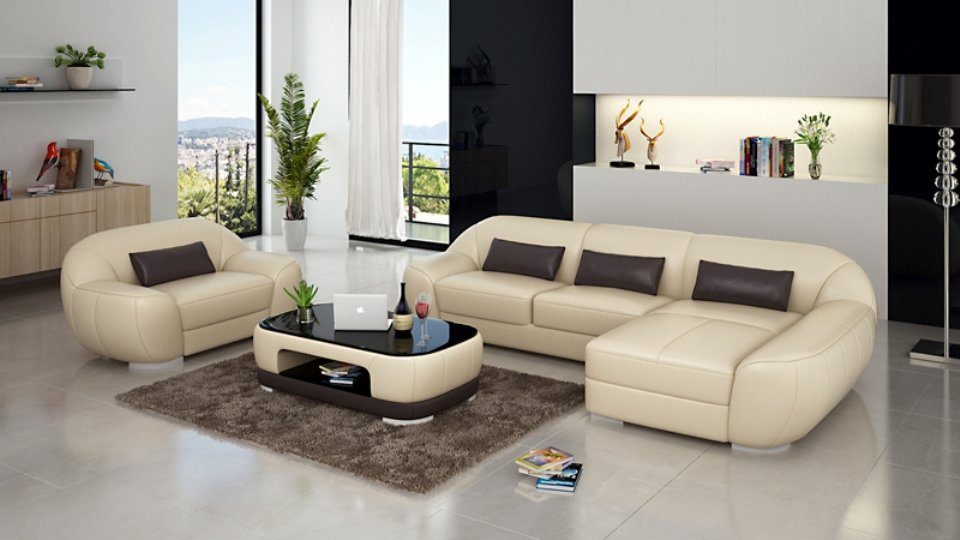 Ecksofa, Ecksofa + Sessel G8022E Eck Sofa Wohnlandschaft Design Ledersofa Couch JVmoebel