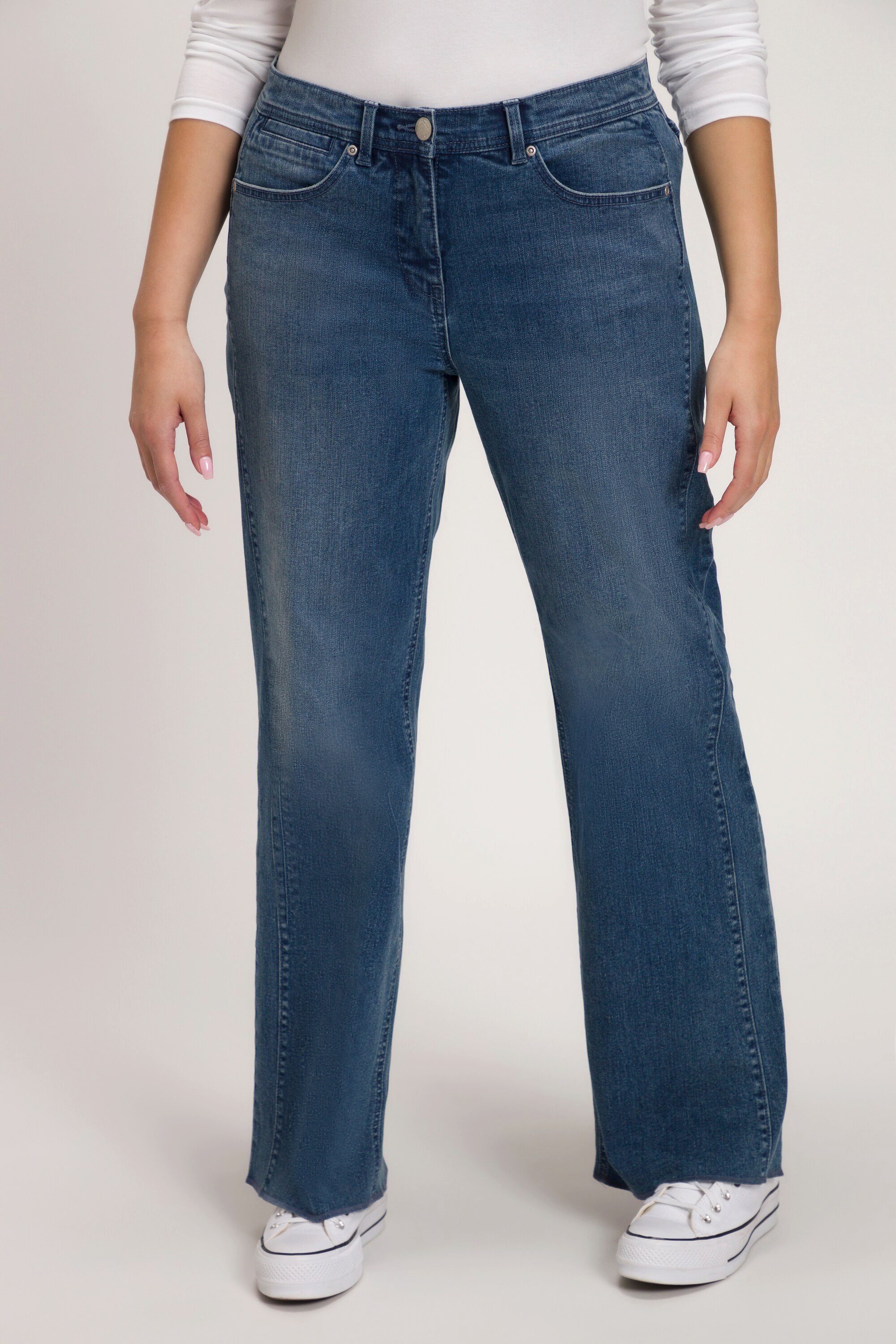 Ulla Popken Stretch-Hose Jeans Mary weites ausgestelltes Bein 5-Pocket-Form