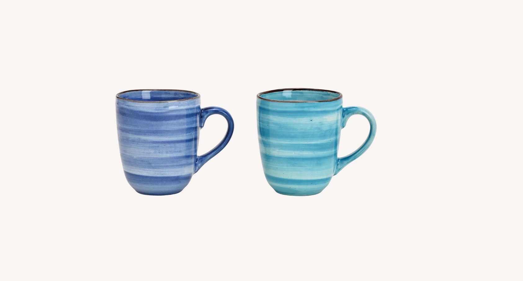 Wurm Tasse 2er-Set Tassen aus Steingut, blau+türkis je 370ml