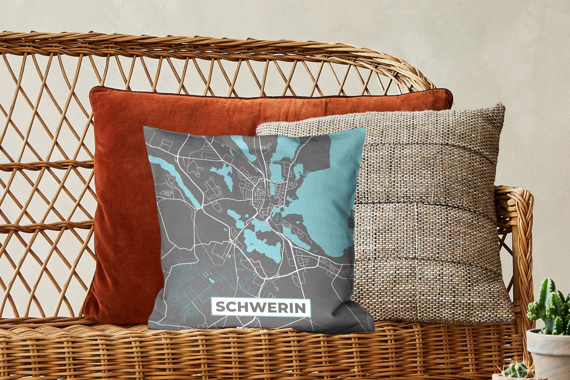 Deko, Schlafzimmer, Füllung - Zierkissen Sofakissen mit Karte, Wohzimmer, - Dekokissen - für Deutschland Schwerin Stadtplan MuchoWow