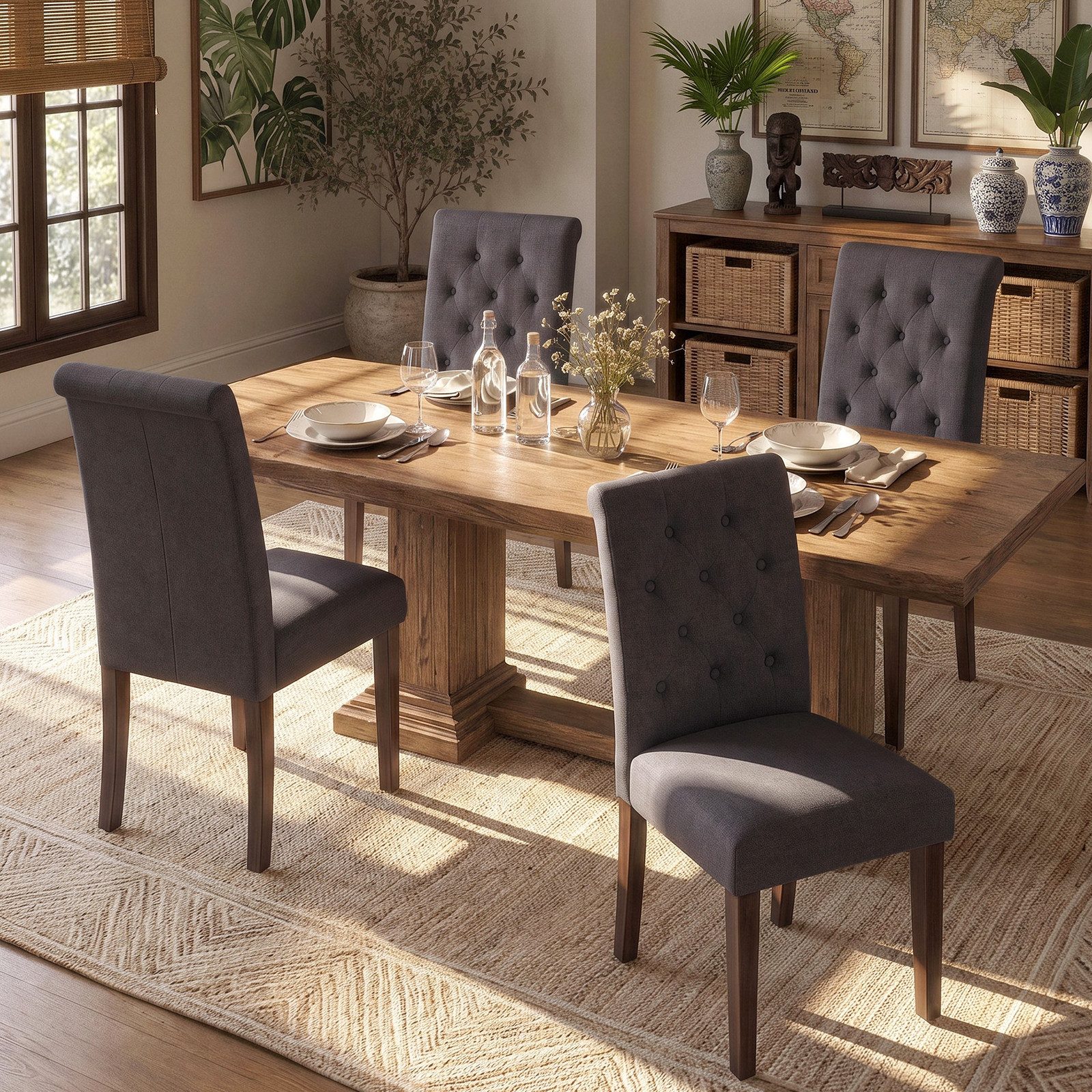 TLGREEN Esszimmerstuhl 1/2/4 Set,Küchenstuhl,Polsterstühle mit hoher Rückenlehne, (Chesterfield Stil mit Massivholzbeinen, 4 St), Weiche Gepolsterte Sitzfläche,für Esszimmer und Küche
