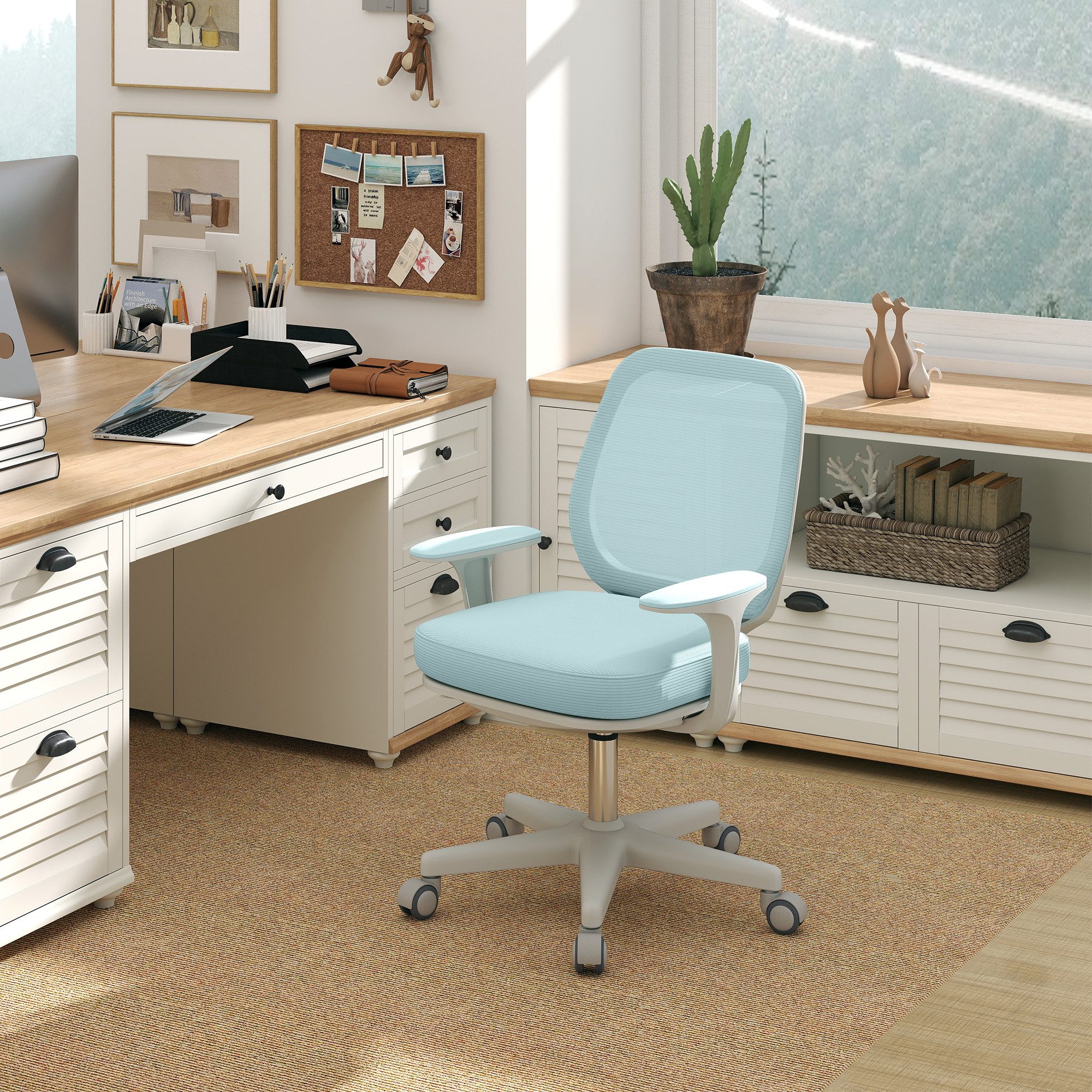 Vinsetto Bürostuhl Höhenverstellbar Computerstuhl mit Drehfunktion (Ergonomisch Schreibtischstuhl, 1 St), für Home-Office, Polyester, Grün