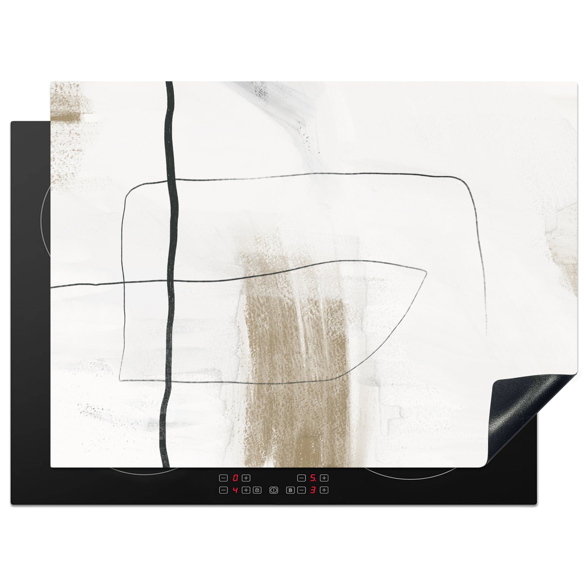 MuchoWow Herdblende-/Abdeckplatte Farbe - Schwarz - Weiß, Vinyl, (1 tlg), 71x52 cm, Induktionskochfeld Schutz für die küche, Ceranfeldabdeckung