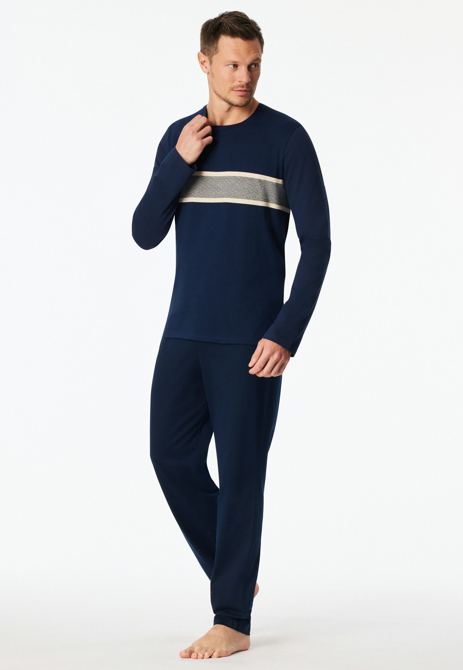 Schiesser Schlafanzug Casual Nightwear (2 tlg) mit langen Ärmeln und Rundhalsausschnitt