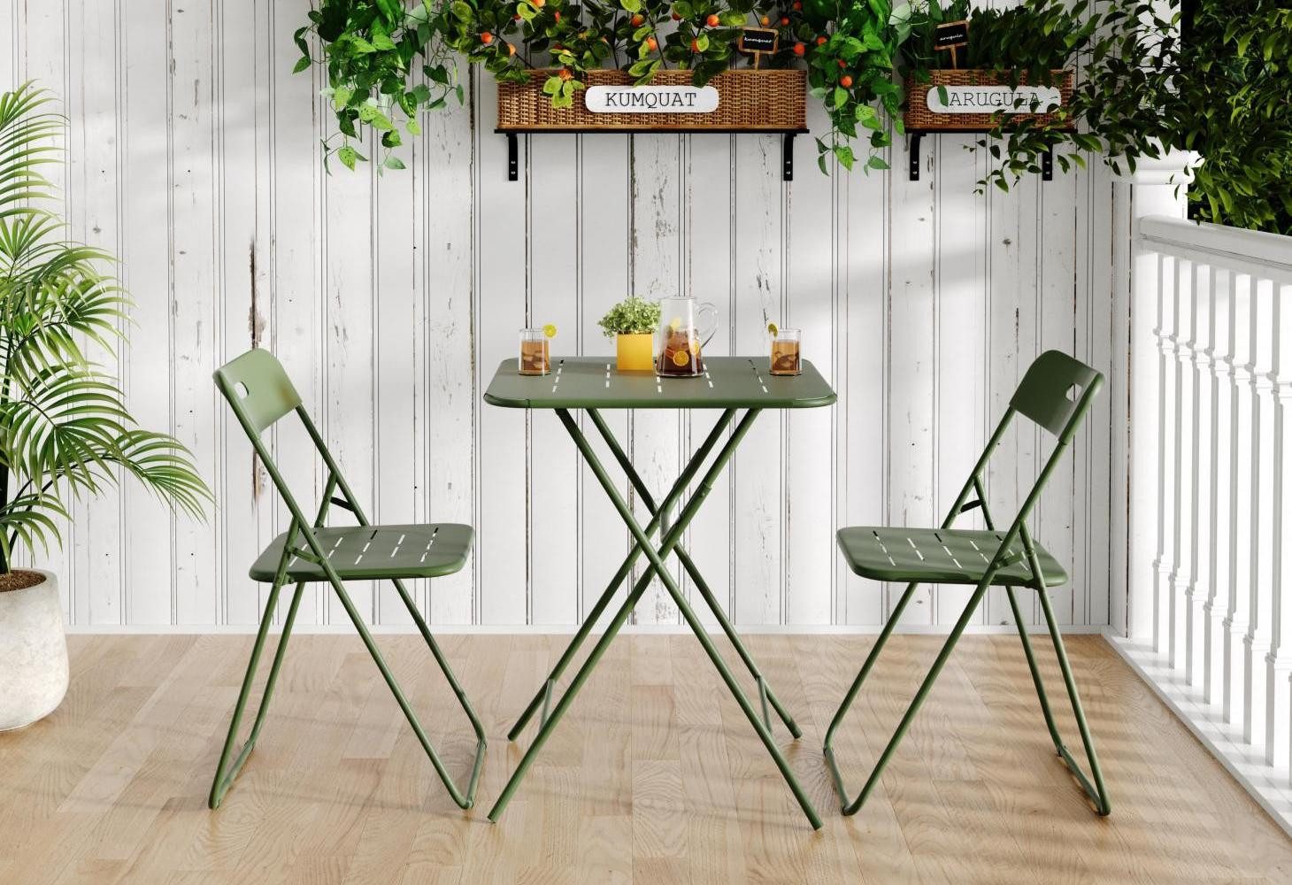 LVHOM Balkonset Gartenmöbel Bistro/Terrasse Set, klappbar, wetterfest, 2 Personen, (rutschfeste Stuhlfuß, durchbrochene Sitzfläche/Tischplatte, Metall, Belastbarkeit des Tisches: 20kg/Stühle: 120kg, ohne Montage), Balkon, Gartenessen, Arbeitszimmer, Cafés