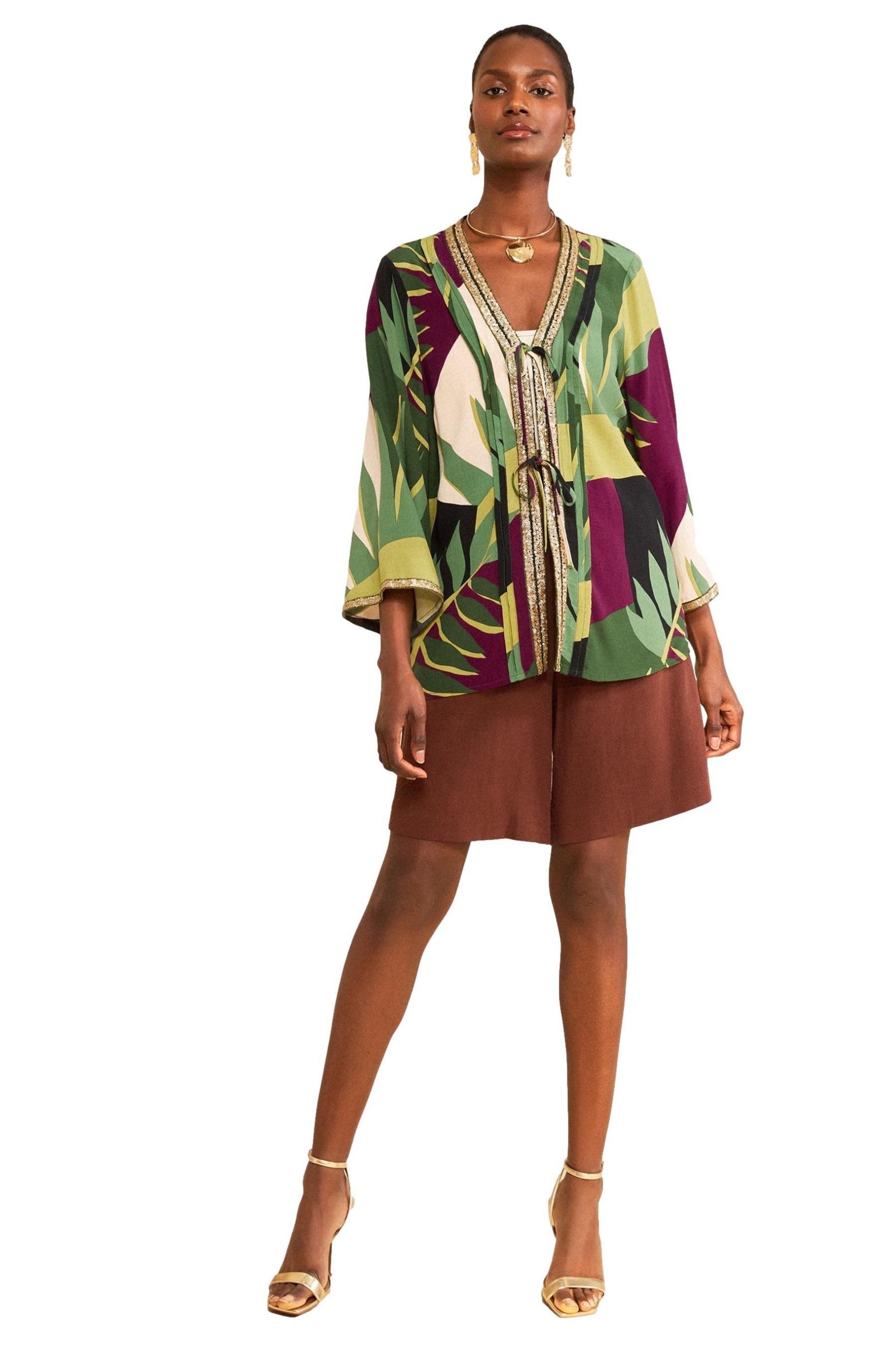 Love & Roses Kimono Love & Roses Kimono mit Print und Paillettenbesatz, Viskose (LENZING™ ECOVERO), Viskose