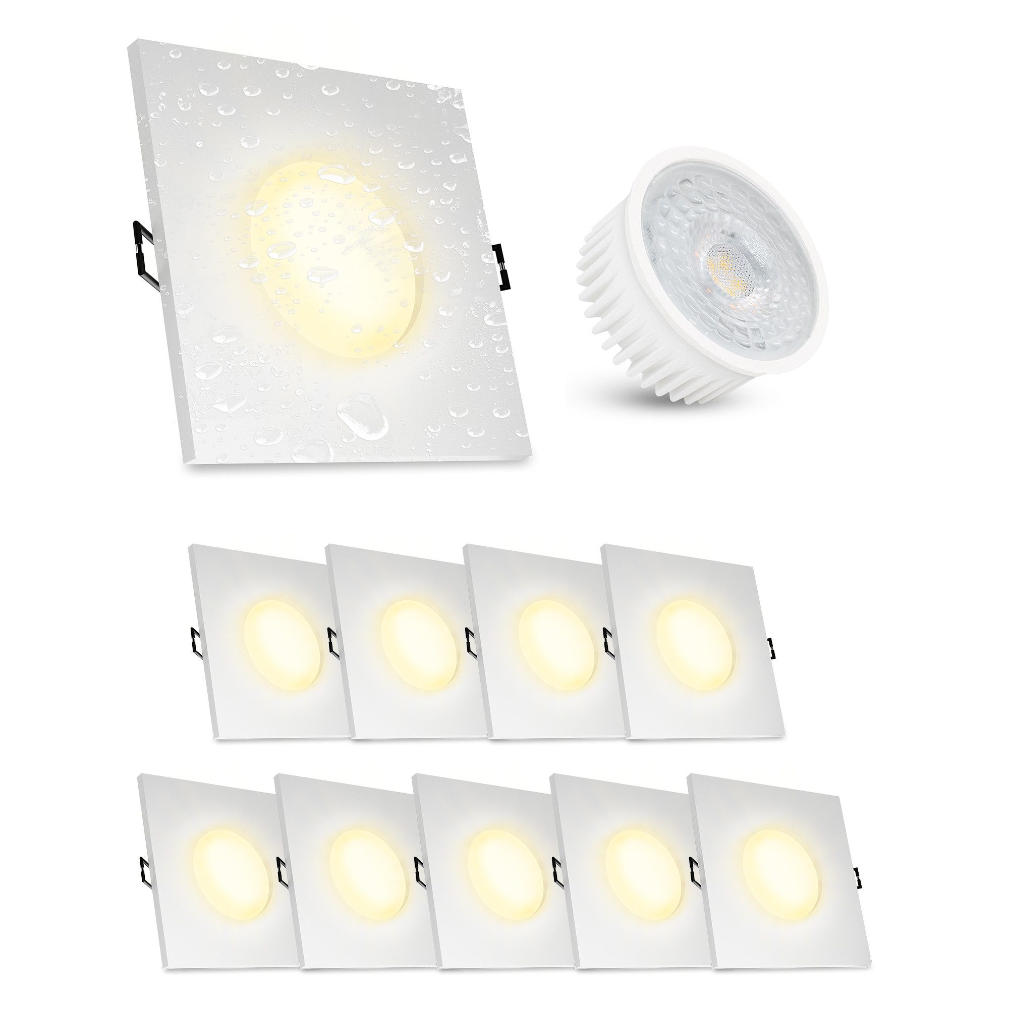 linovum LED Außen-Deckenleuchte ISAWO Einbau Deckenstrahler IP65 weiß mit LED Lampe 4W warmweiß Spot, Warmweiß