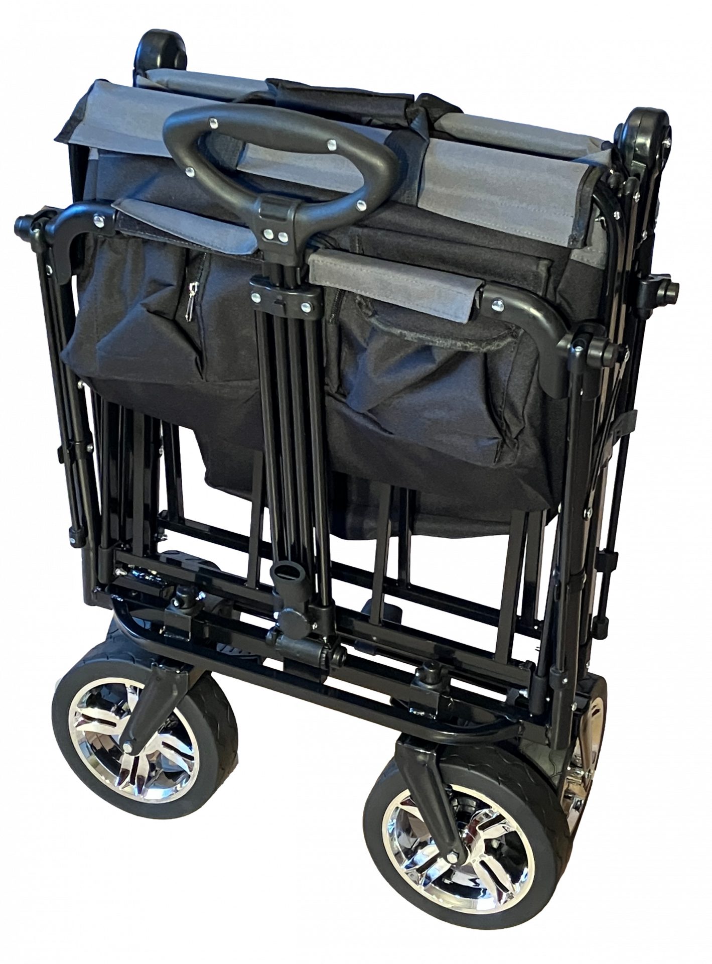 Frosal Loki folding wagon with sun canopy and push handle, foldable, black