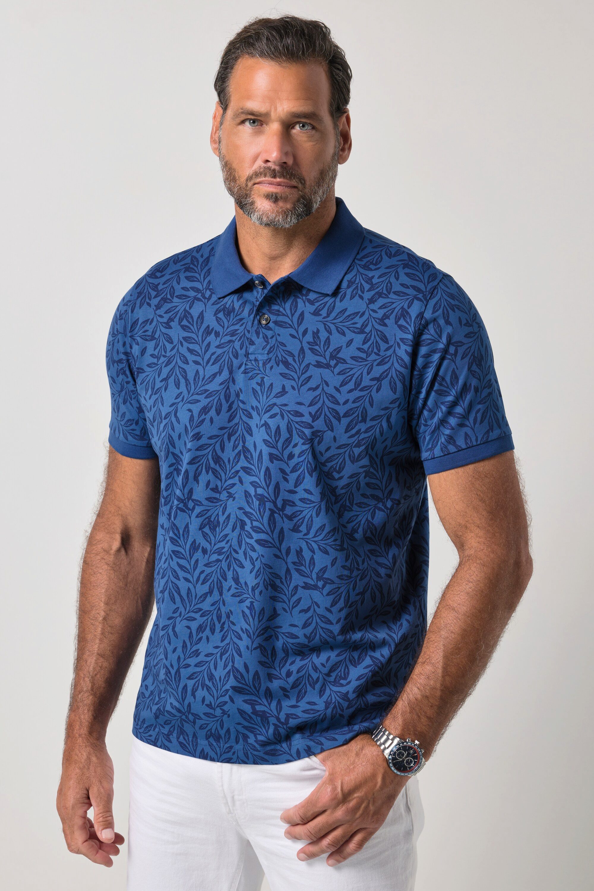 Poloshirt Poloshirt Halbarm Jersey Muster Vintage Look