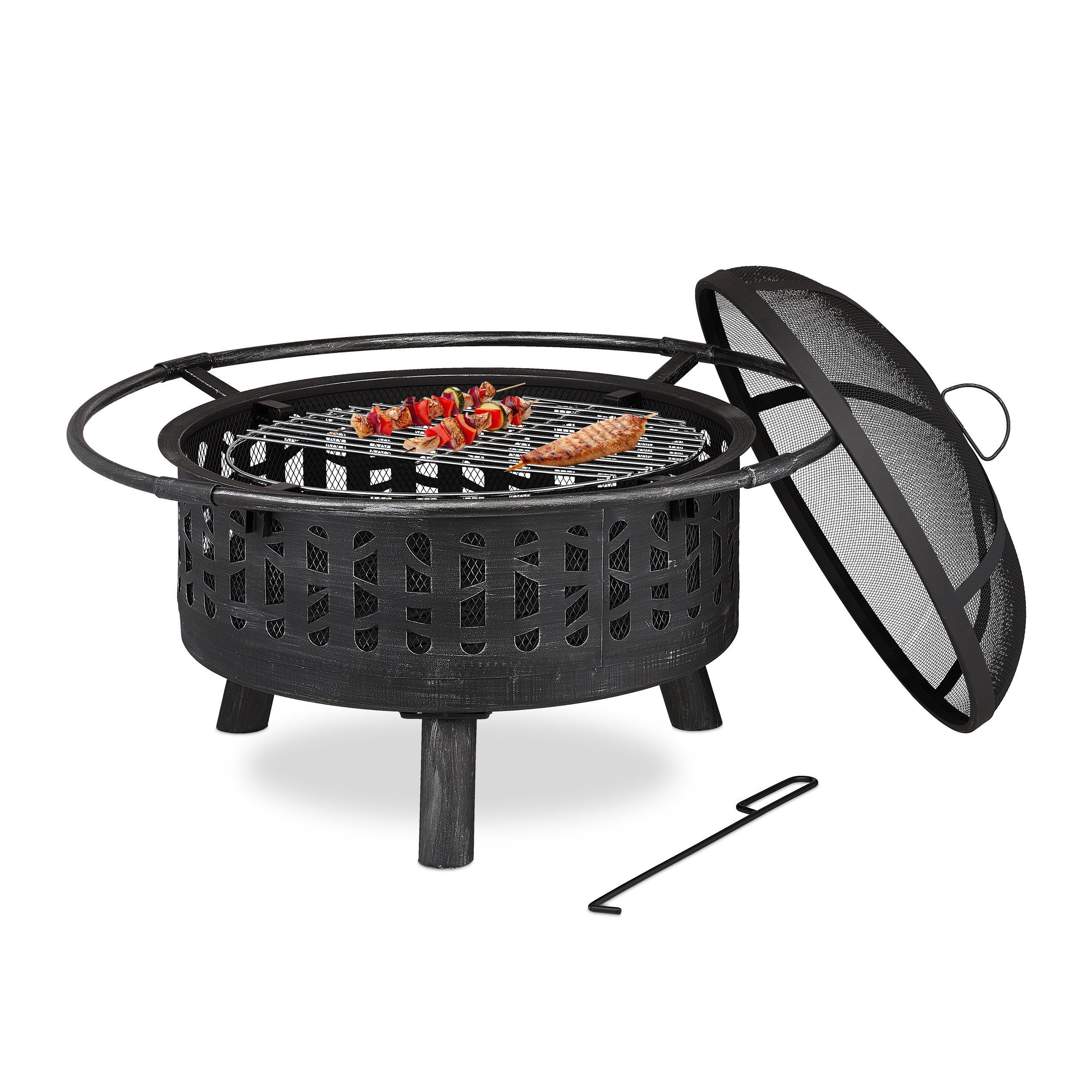 relaxdays Feuerschale mit Grillrost & Funkenschutz günstig online kaufen