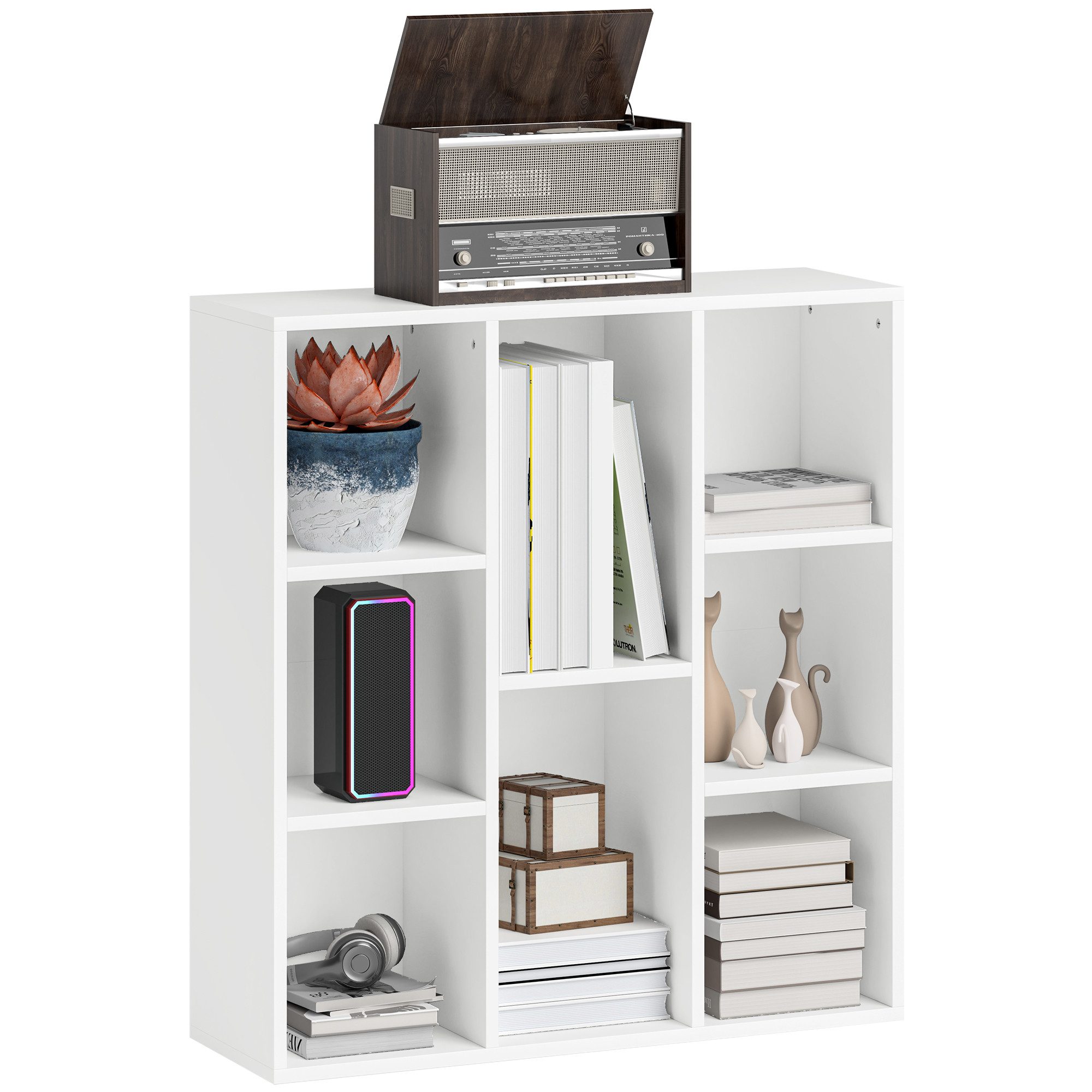 HOMCOM Bücherregal Standregal Würfelregal mit 8 Fächern Regal für Wohnzimmer Schlafzimmer, freistehendes Ausstellungsregal 1-tlg., 74,3 x 24 x 80 cm, Weiß – Bild 2 von 5