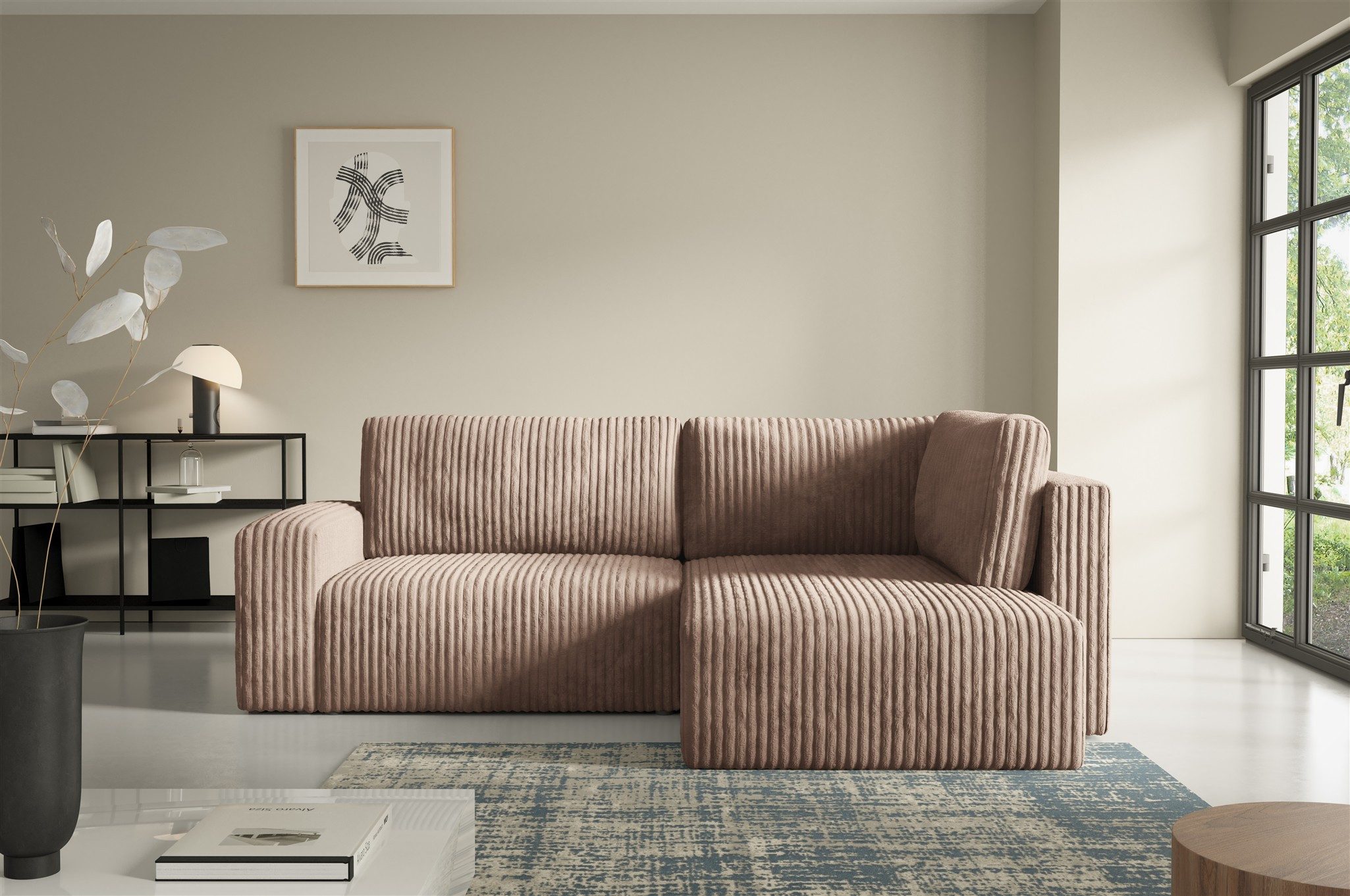 Fun Möbel Ecksofa Sofa NATALIA XL mit Schlaffunktion in Stoff Tilia, mit Bettkasten, Ottomane Links oder Rechts