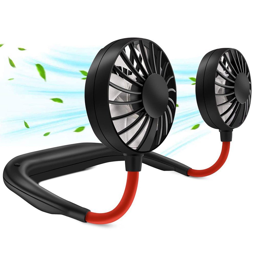 GelldG Mini USB-Ventilator Nackenventilator USB Neck Fan Akku Halsventilatoren Wiederaufladbarer schwarz