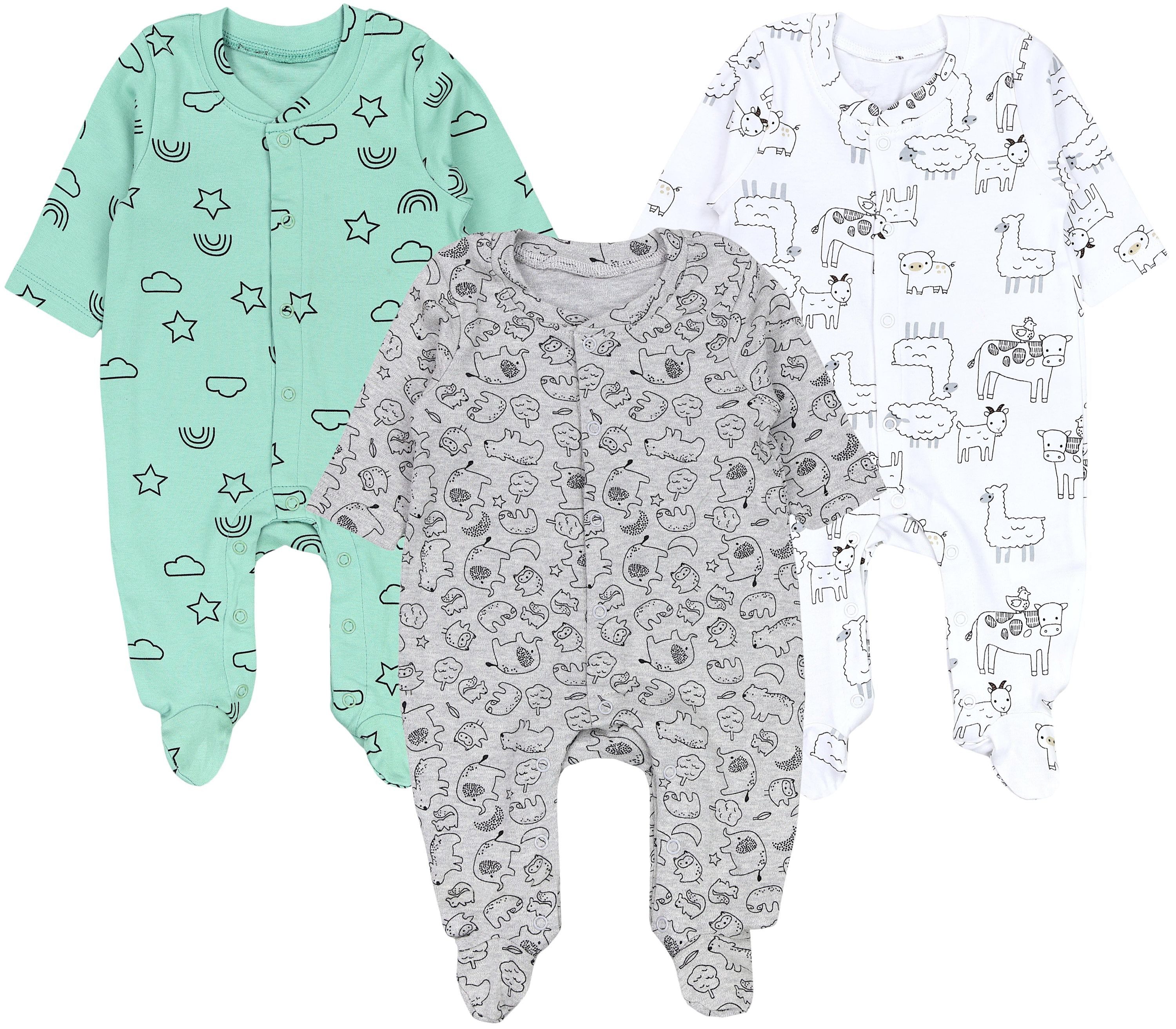 TupTam Schlafoverall Baby Jungen Schlafstrampler Langarm Schlafanzug mit Fuß 3er Pack
