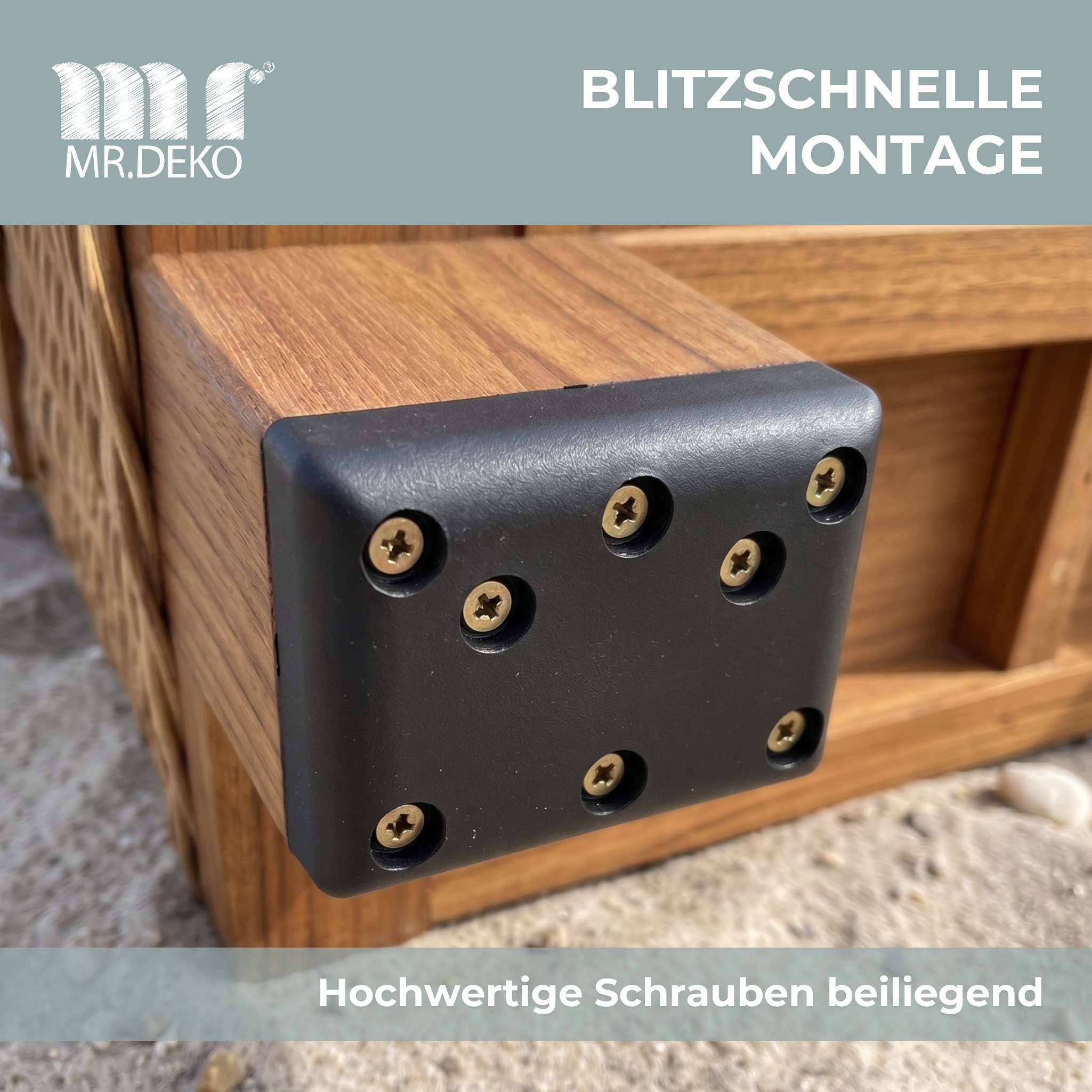MR.DEKO Strandkorb PE Gleiter Strandkorb Bodenschutz 4er Set, BxTxH: 5x7x2 cm, Für alle handelsüblichen Strandkörbe geeignet, (4er-Set, 4-tlg., 4 PE Gleiter inklusive Schrauben), PE Gleiter mit Bodenschutz für Terrasse und Balkon